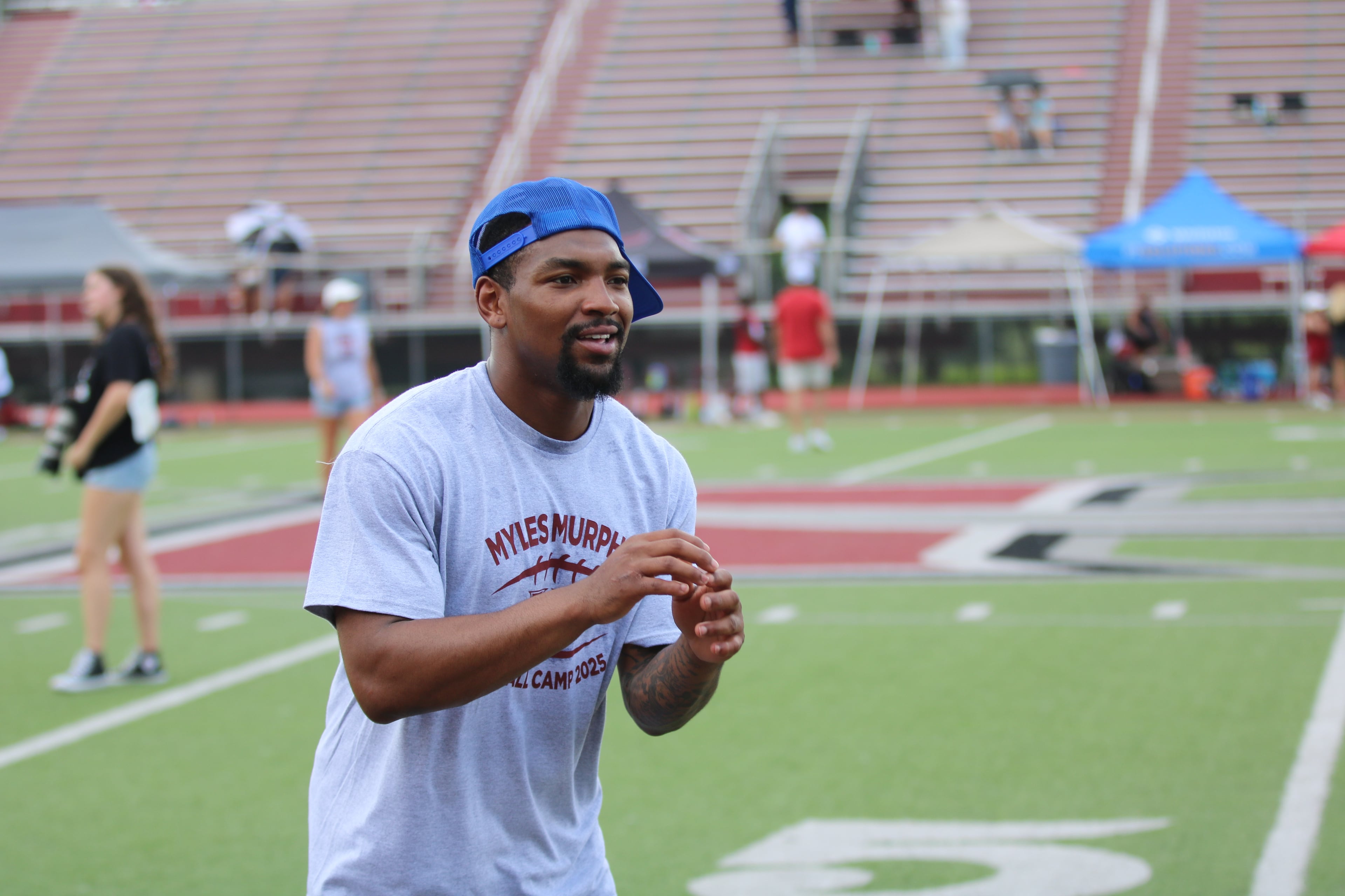 Jaylen McCollough was one of five former Hillgrove players at their alma mater on July 13, 2025, for the Myles Murphy Foundation Football Youth Skills Camp. (Warren J. Buchanan Sr./Hillgrove)
