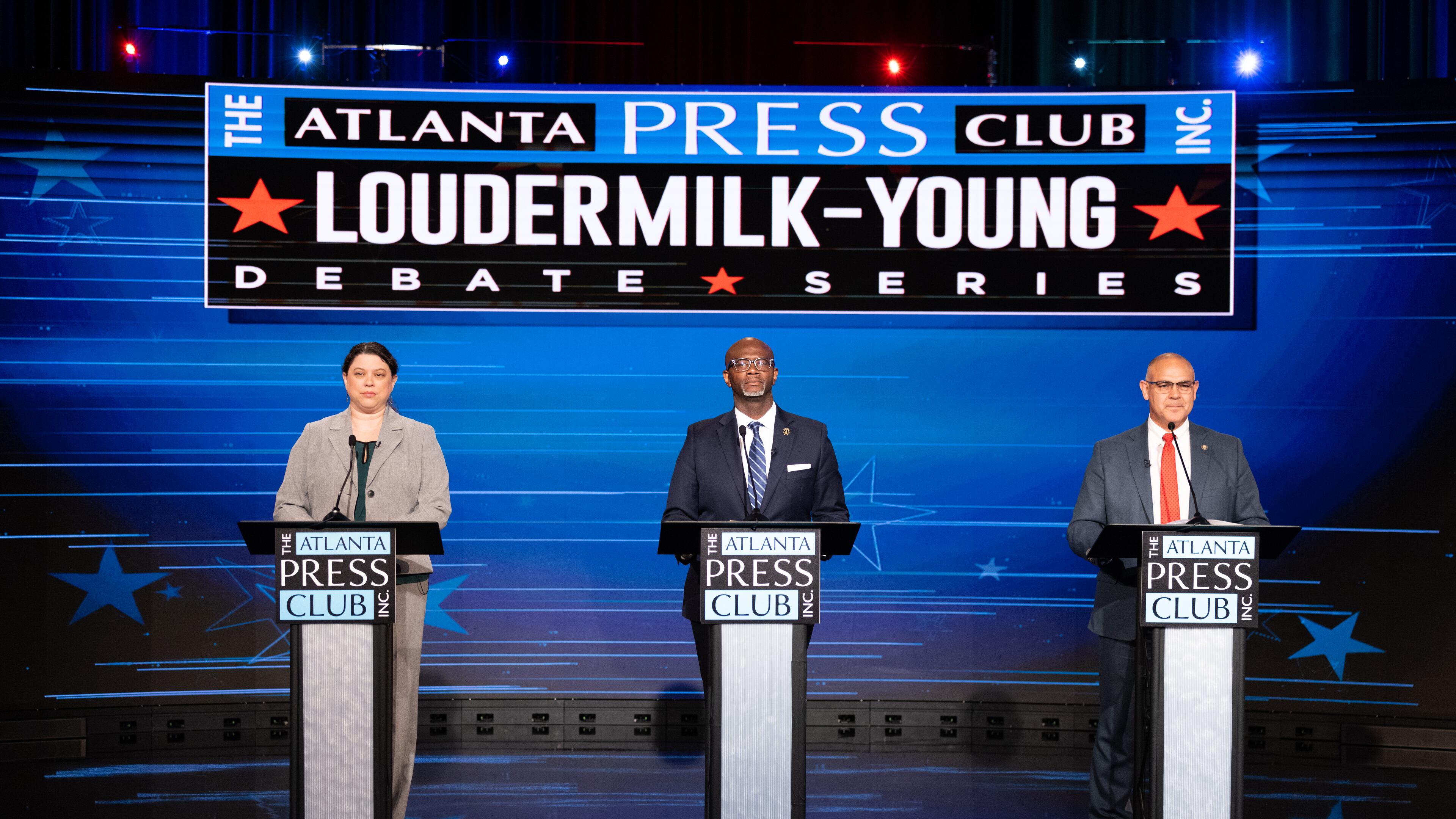 Candidates for Labor Commissioner Emily Anderson(L), William Boddie(D), and Bruce Thompson(R) participate in an election debate in October. REUTERS/Dustin Chambers/Pool