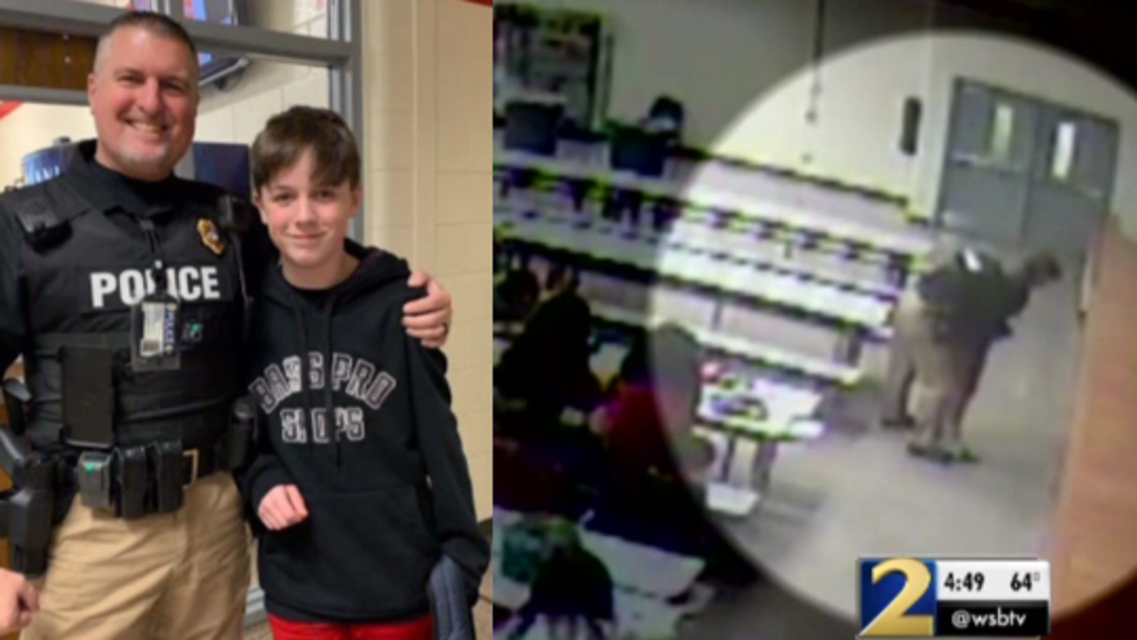 Officer Duane Smith (left) saved Ethan Hamrick, who was choking on a bottle cap at school earlier this week.