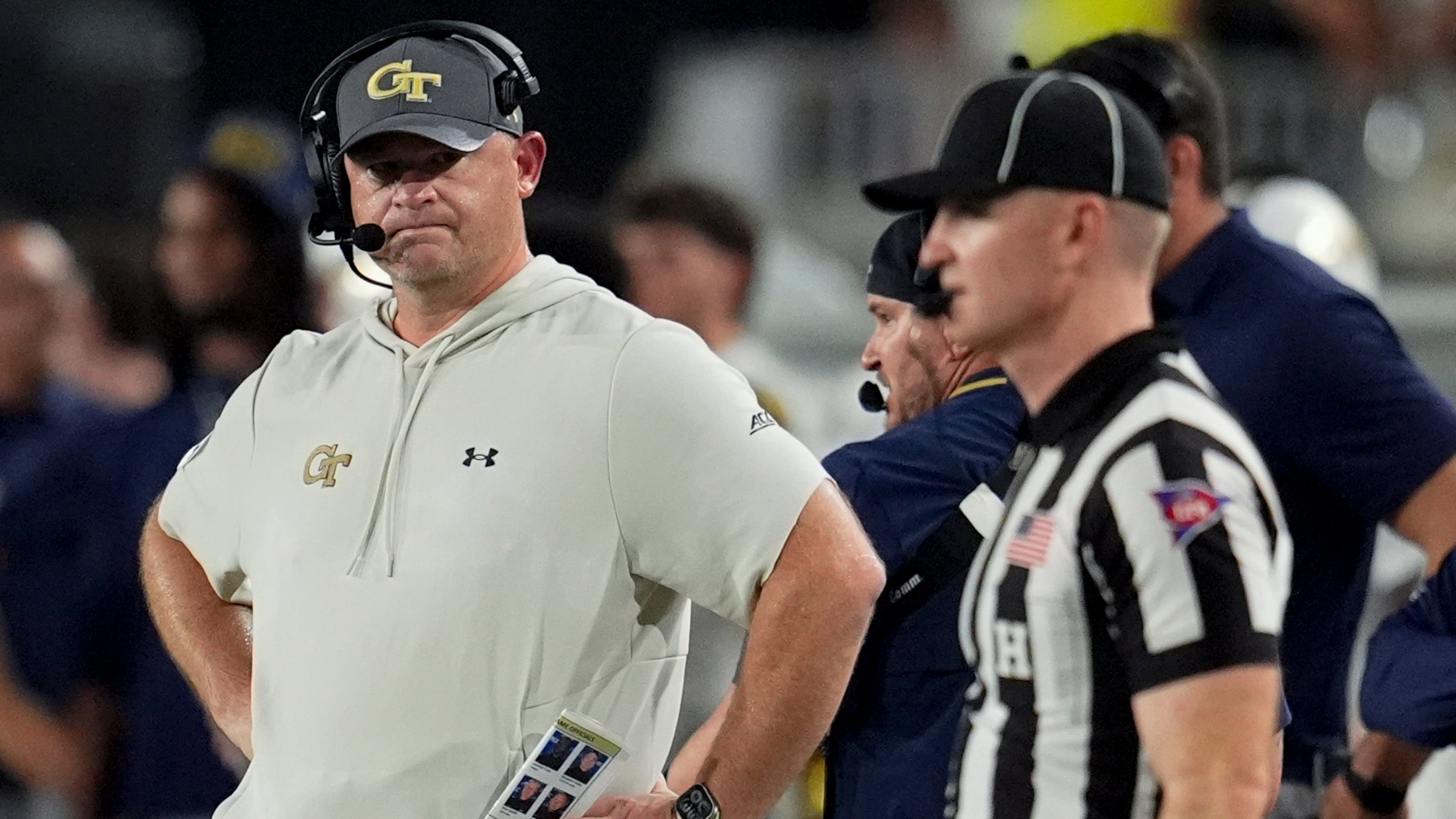 Georgia Tech head coach Brent Key watches play against Colorado during the first half of an NCAA college football game, Thursday, Sept. 3, 2026, in Atlanta. (Mike Stewart/AP)