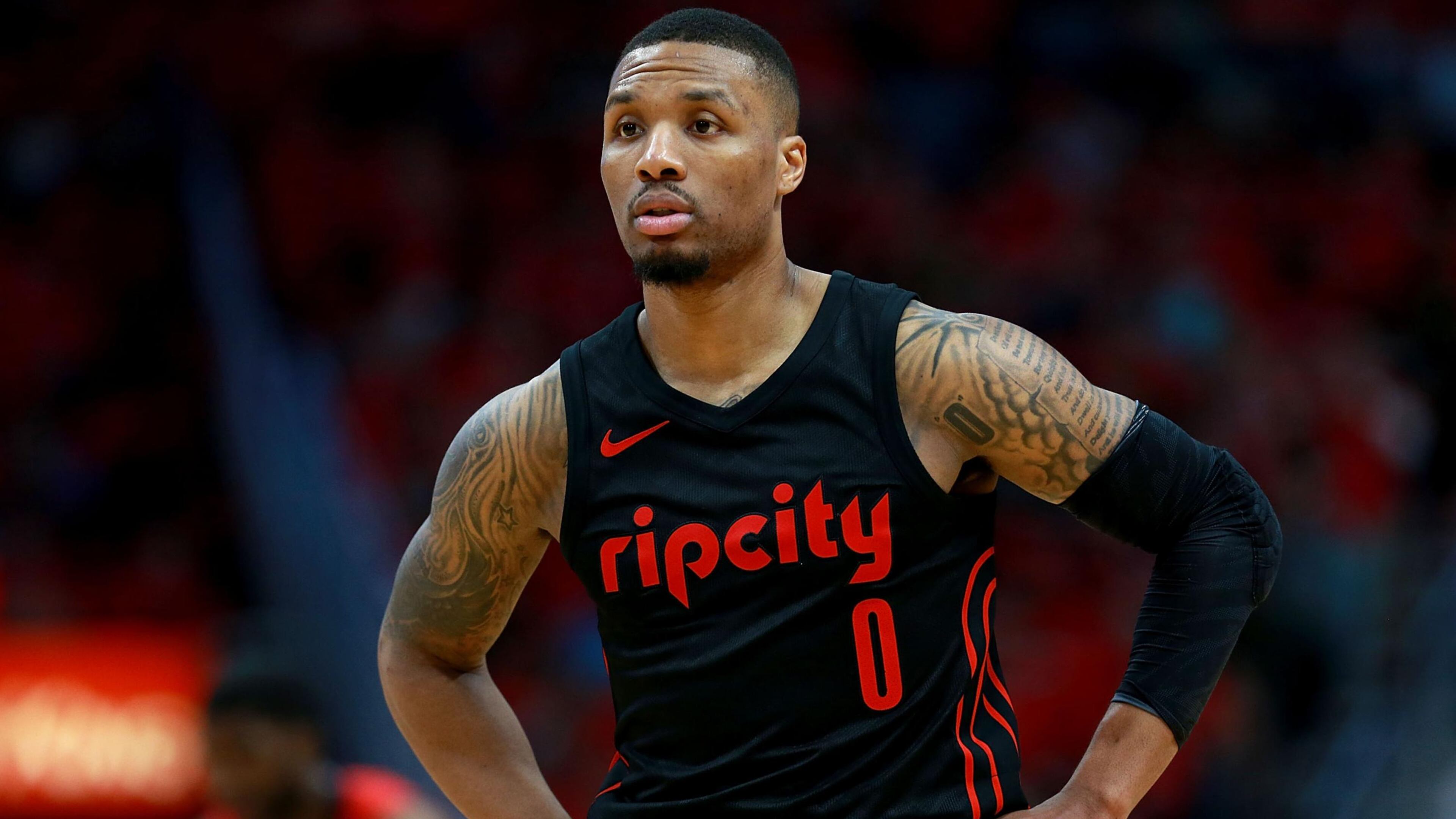 FILE PHOTO: Damian Lillard #0 of the Portland Trail Blaers stands on the court as his team trails the New Orleans Pelicans during Game 3 of the Western Conference playoffs against the Portland Trail Blazers at the Smoothie King Center on April 19, 2018 in New Orleans, Louisiana. (Photo by Sean Gardner/Getty Images)