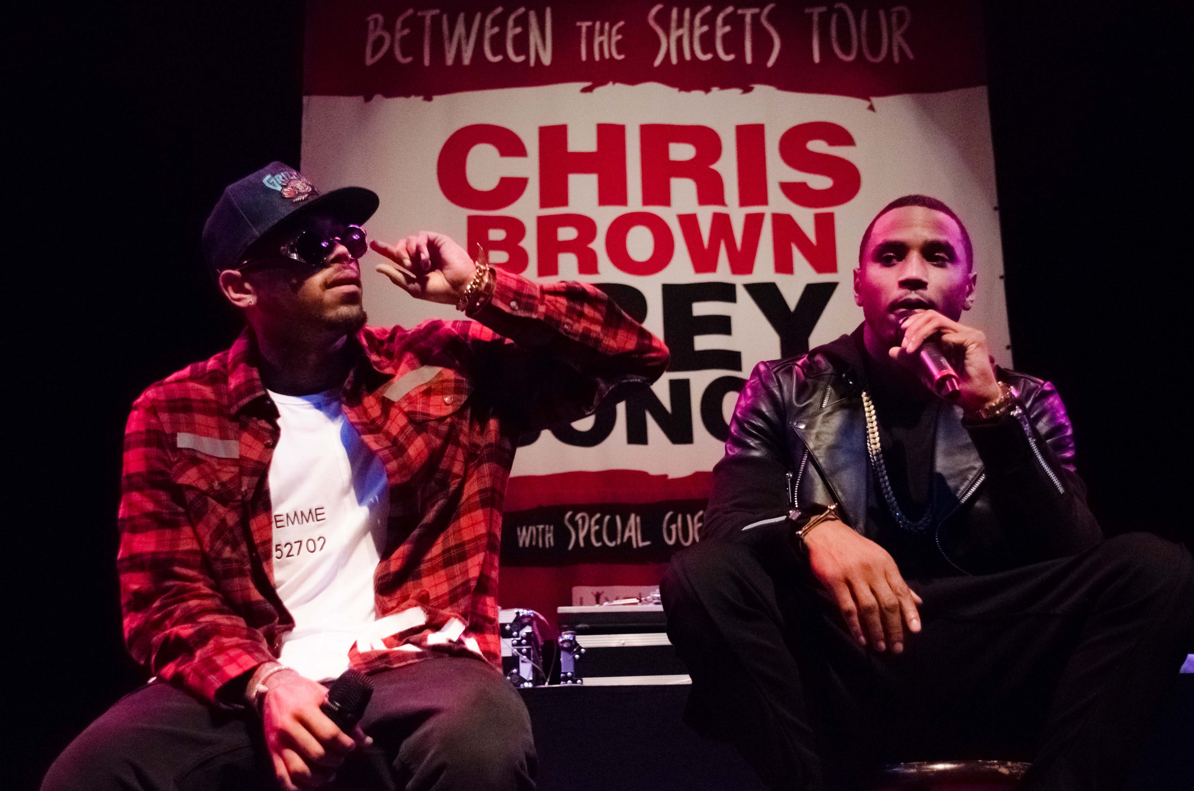 Chris Brown and Trey Songz perform at the Chris Brown and Trey Songz Press Conference at House of Blues on Monday, Nov. 10, 2014, in Los Angeles, Calif. (Photo by Tonya Wise/Invision/AP) Brown and Songz at their tour announcement in L.A. Photo: AP