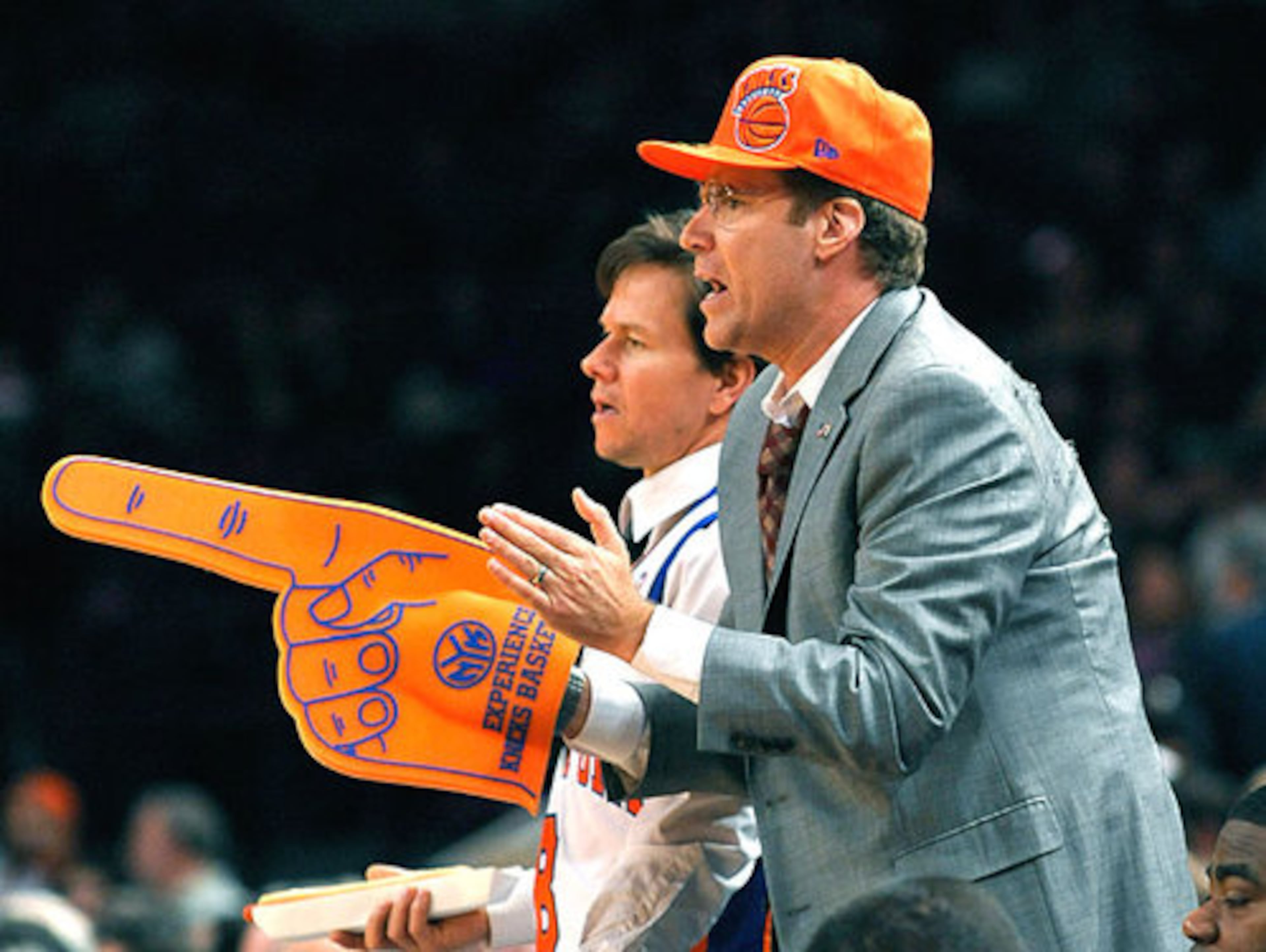 Mark Wahlberg (left) and Will Farrell cheer from the sidelines during a New York Knicks vs. the Boston Celtics NBA basketball game Sunday, Nov. 22, 2009, in New York.