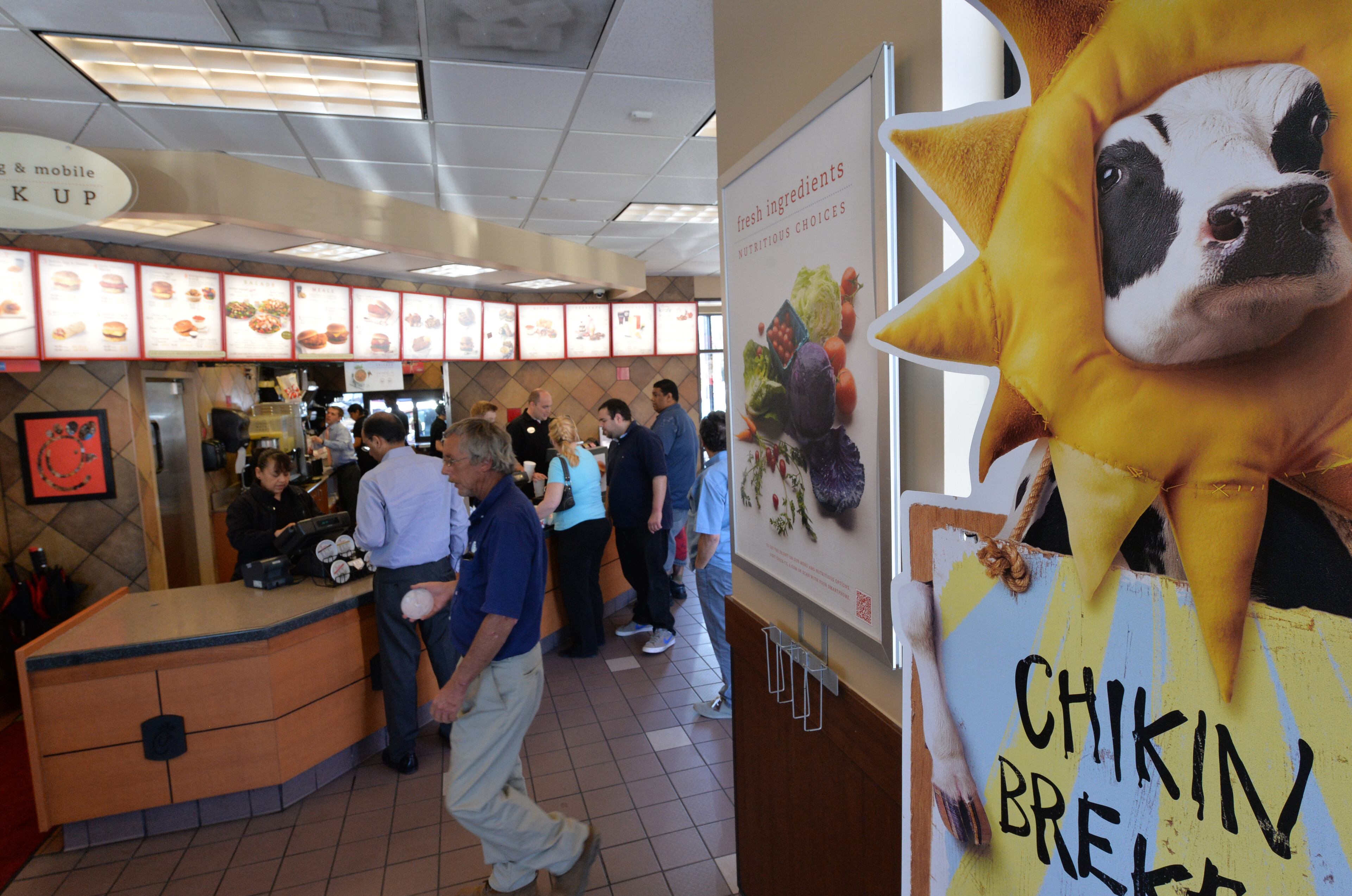 Chick-fil-A in Dunwoody was packed with customers on Tuesday, April 1, 2014. Chick-fil-A has surpassed KFC as America's number one purveyor of fried chicken with sales greater $5 billion with a fraction of the stores fronted by the Colonel. HYOSUB SHIN / HSHIN@AJC.COM