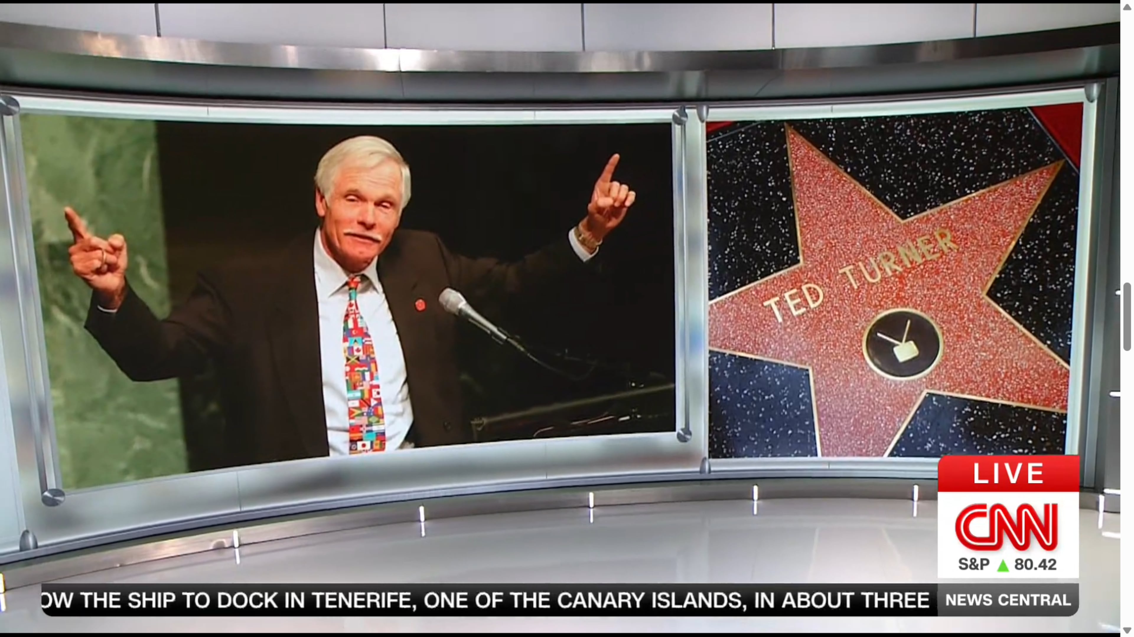 CNN spent May 6, 2026, celebrating the legacy of its founder, Ted Turner, with interviews of a variety of people connected to Turner over the decades. (CNN screenshot)