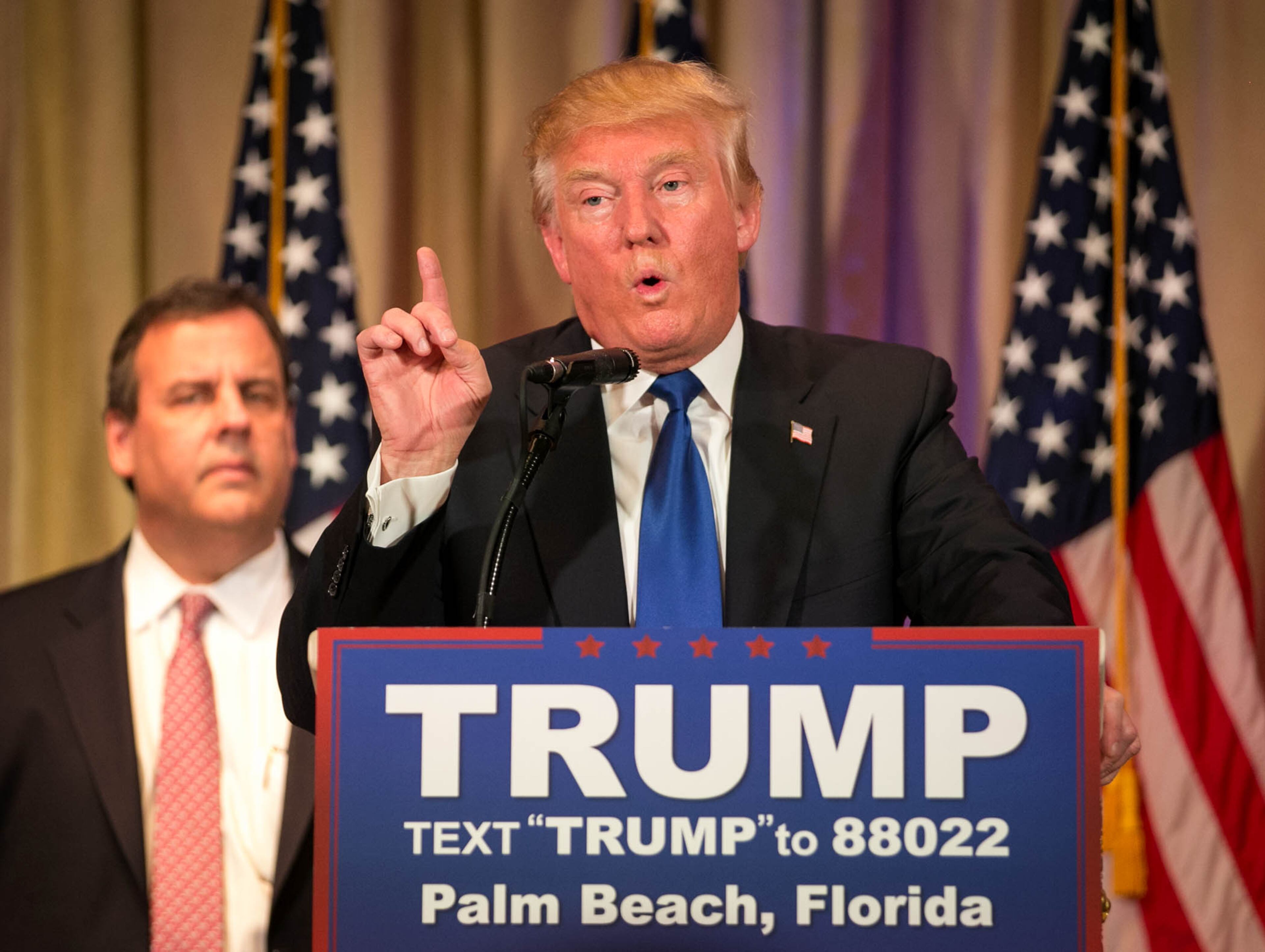 Donald J. Trump Super Tuesday Press Conference at Mar-A-Lago in Palm Beach, Florida on March 1, 2016. (Allen Eyestone / The Palm Beach Post)