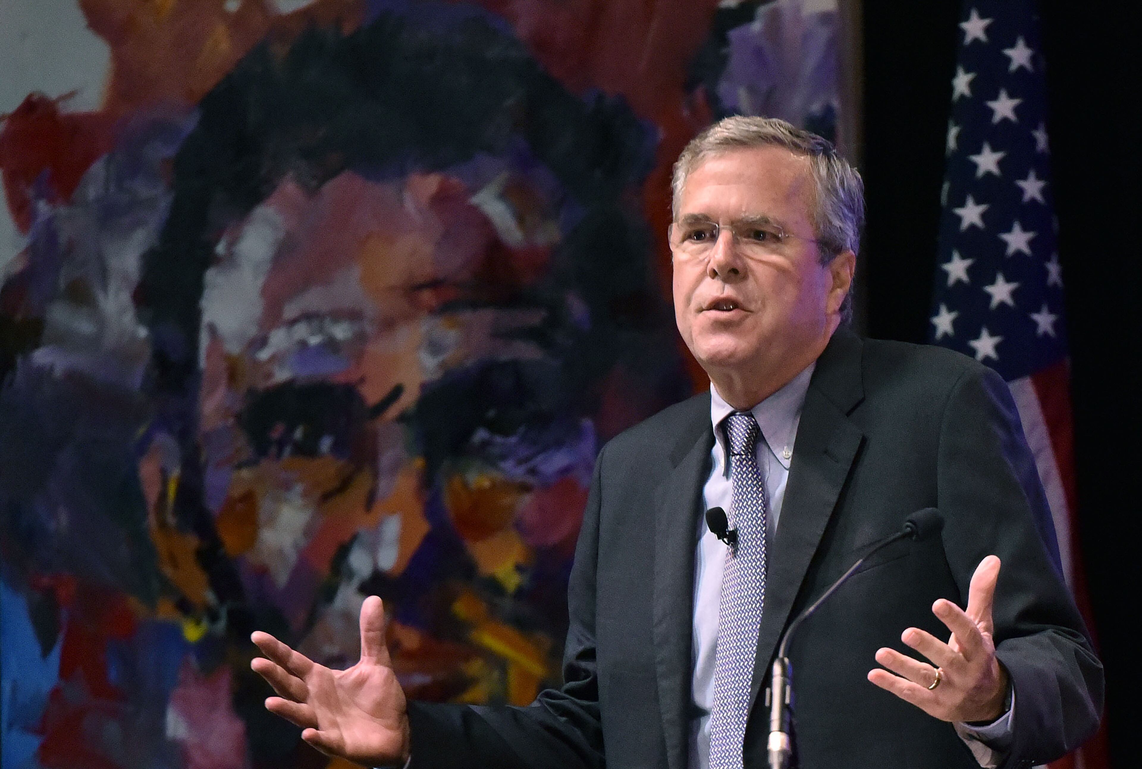 August 8, 2015 Atlanta - Former Florida Gov. Jeb Bush speaks during the RedState Gathering at Intercontinental Buckhead Hotel on Saturday, August 8, 2015. The organizer of the RedState Gathering has rescinded the Republican presidential candidate’s invitation to speak at a Saturday evening rally at the College Football Hall of Fame. Erick Erickson said the billionaire’s comments about Fox News anchor Megyn Kelly were “a bridge too far.” Trump told CNN on Friday that “you could see there was blood coming out of her eyes. Blood coming out of her wherever” as she questioned him during Thursday’s Republican presidential debate.HYOSUB SHIN / HSHIN@AJC.COM