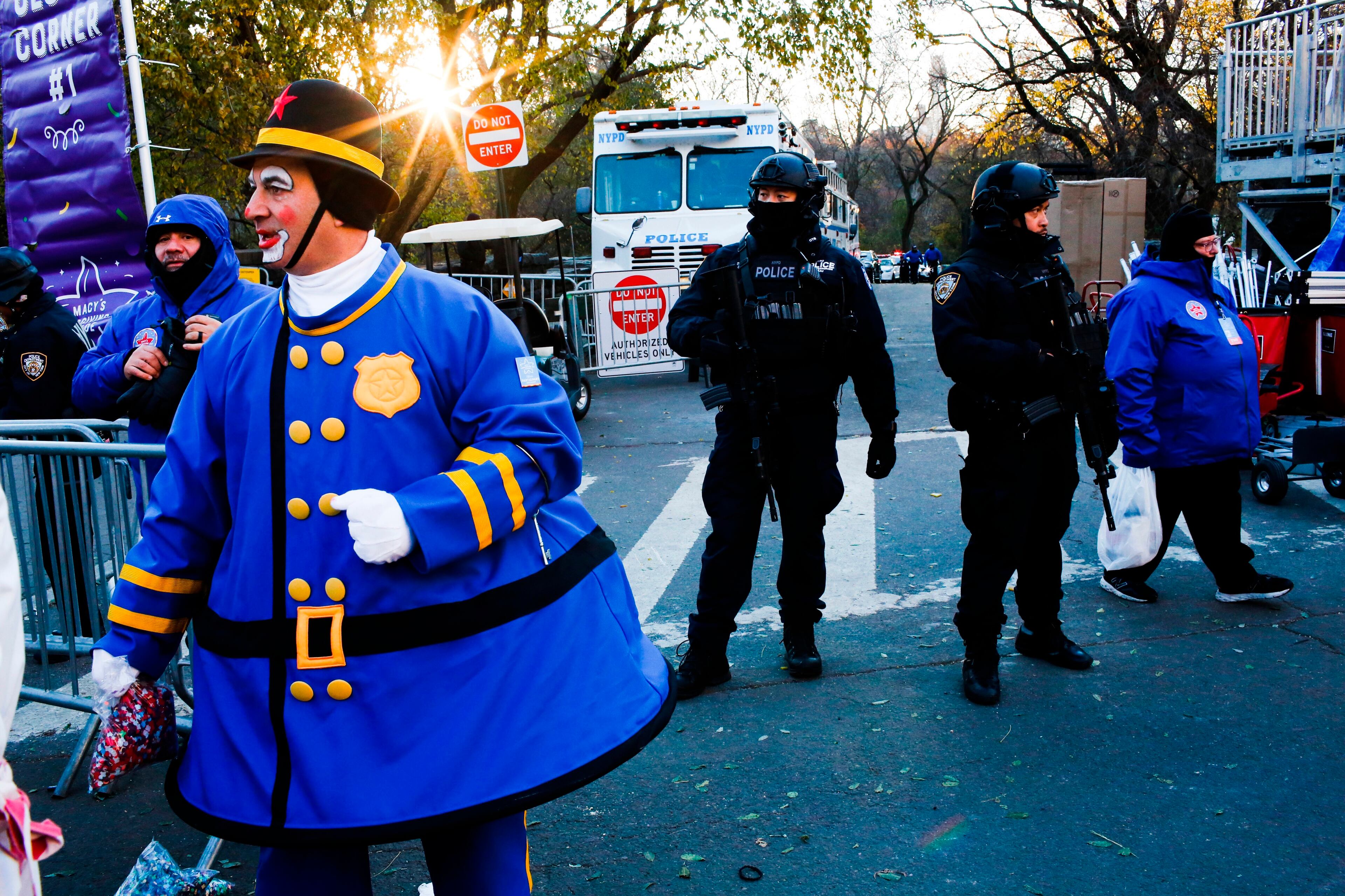 Police take a position along the route before the start of the 92nd annual Macy's Thanksgiving Day Parade in New York, Thursday, Nov. 22, 2018. (AP Photo/Eduardo Munoz Alvarez)