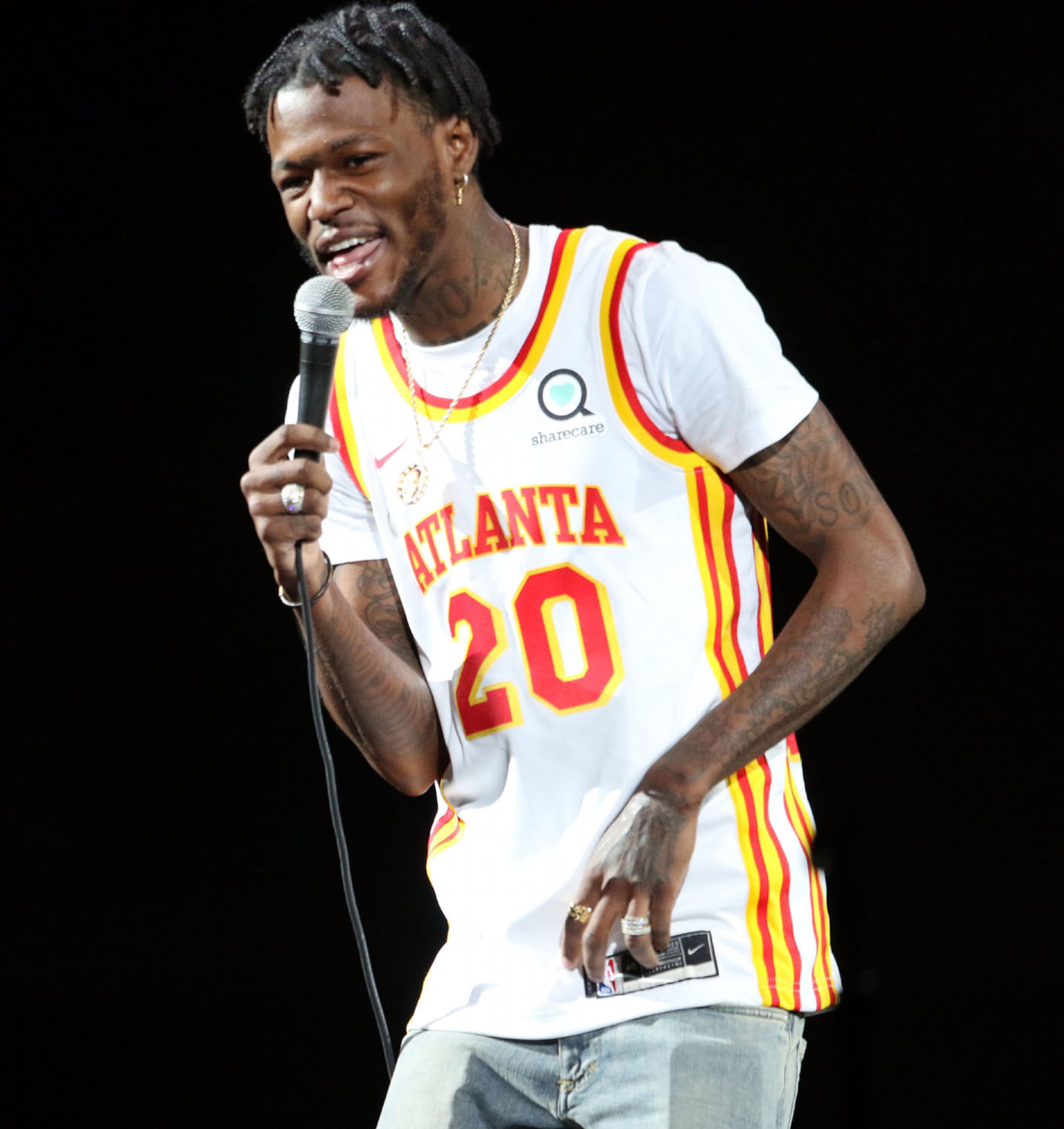 DC Young Fly performs at The "In Real Life Comedy Tour", the first of four sold-out shows (two nights), in a socially distanced and limited seating setup at State Farm Arena on Friday night, May 7, 2021. The show also featured Mike Epps, Karlous Miller, Kountry Wayne, Lavell Crawford and Henry Welch. (Photo: Robb Cohen for The Atlanta Journal-Constitution)