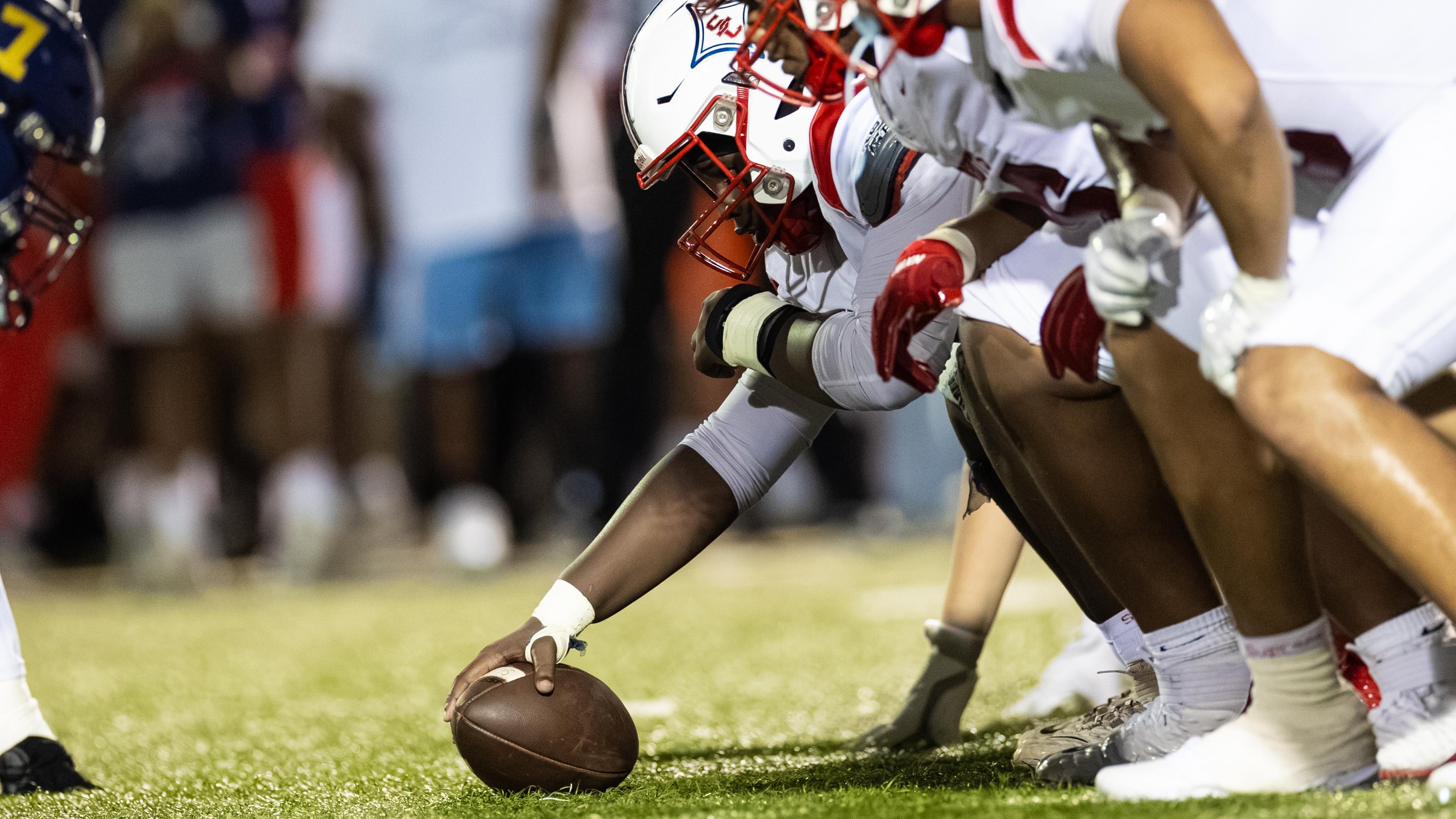 Sandy Creek players line up in formationduring the first half against Douglas County at Douglas County High School in Douglasville, GA on Friday, August 28, 2026. (Oscar Guevara Saenz for the AJC)