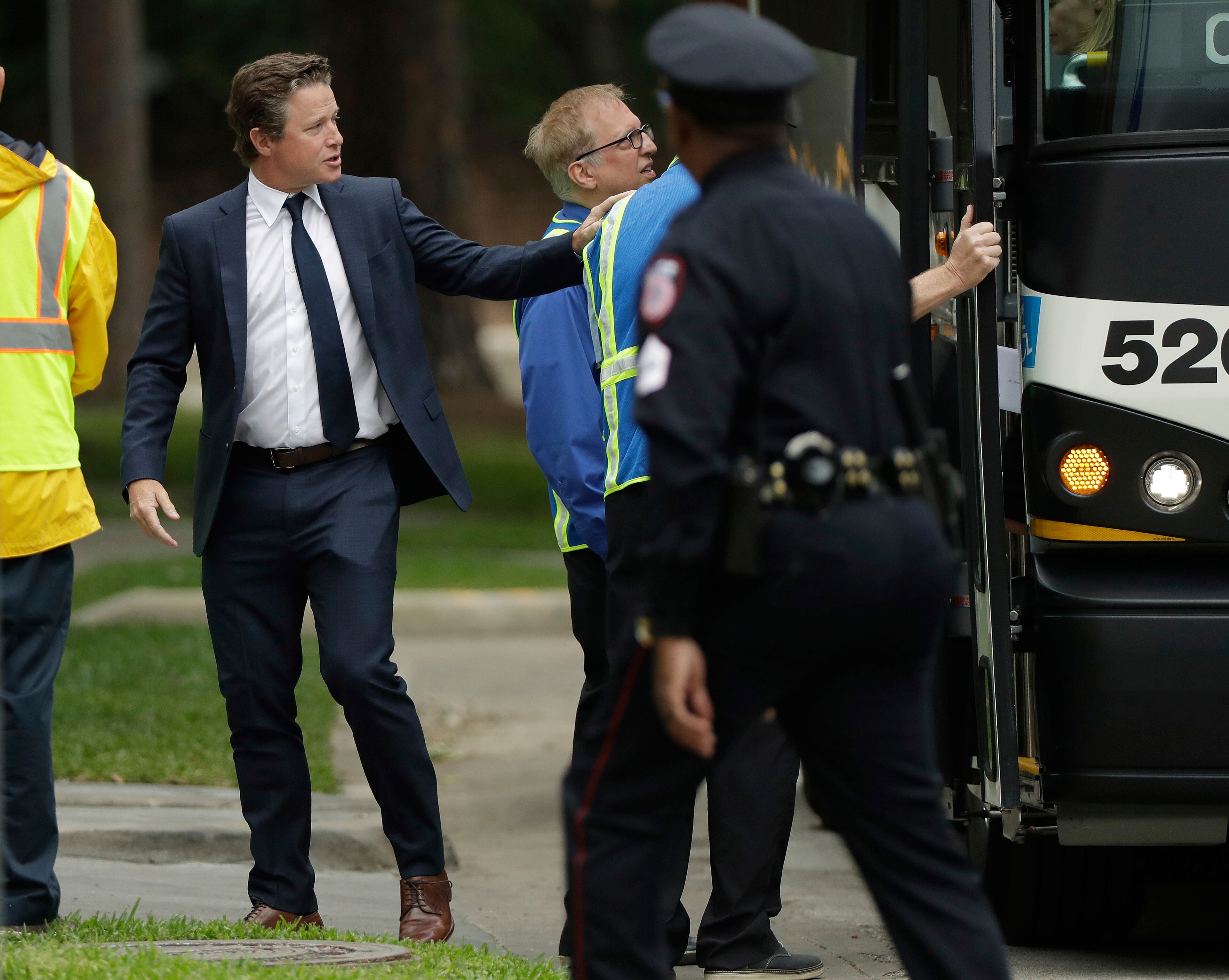 Billy Bush arrives at St. Martin's Episcopal Church for a funeral service for former first lady Barbara Bush, Saturday, April 21, 2018, in Houston. (AP Photo/Evan Vucci)