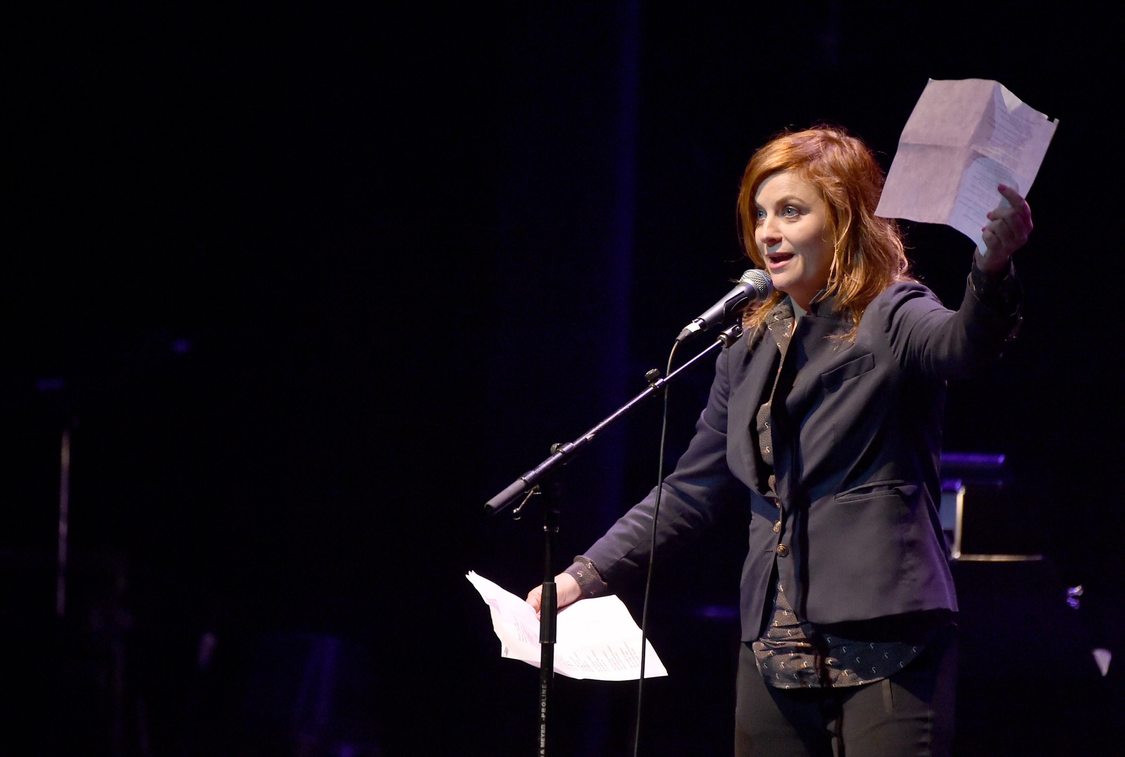 LOS ANGELES, CA - APRIL 07: Actress Amy Poehler performs onstage during The David Lynch Foundation's DLF Live Celebration of the 60th Anniversary of Allen Ginsberg's "HOWL" with Music, Words, and Funny People at The Theatre at Ace Hotel on April 7, 2015 in Los Angeles, California. (Photo by Kevin Winter/Getty Images)