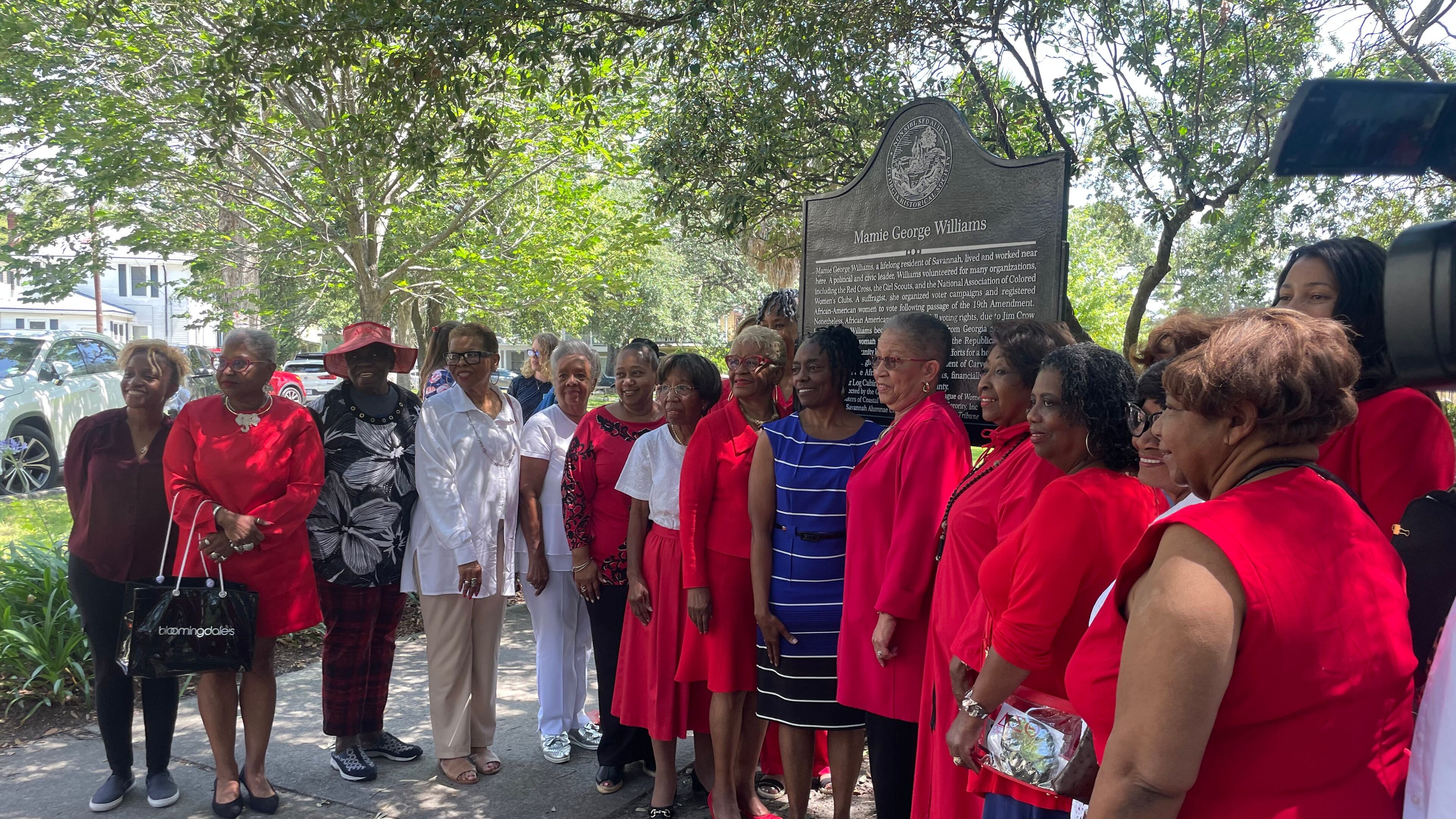 African American suffragette, politician and community activist Mamie George S. Williams was honored with a historical marker outside of Carnegie Library in Savannah. (Photo Courtesy of Laura Nwogu/Savannah Morning News)