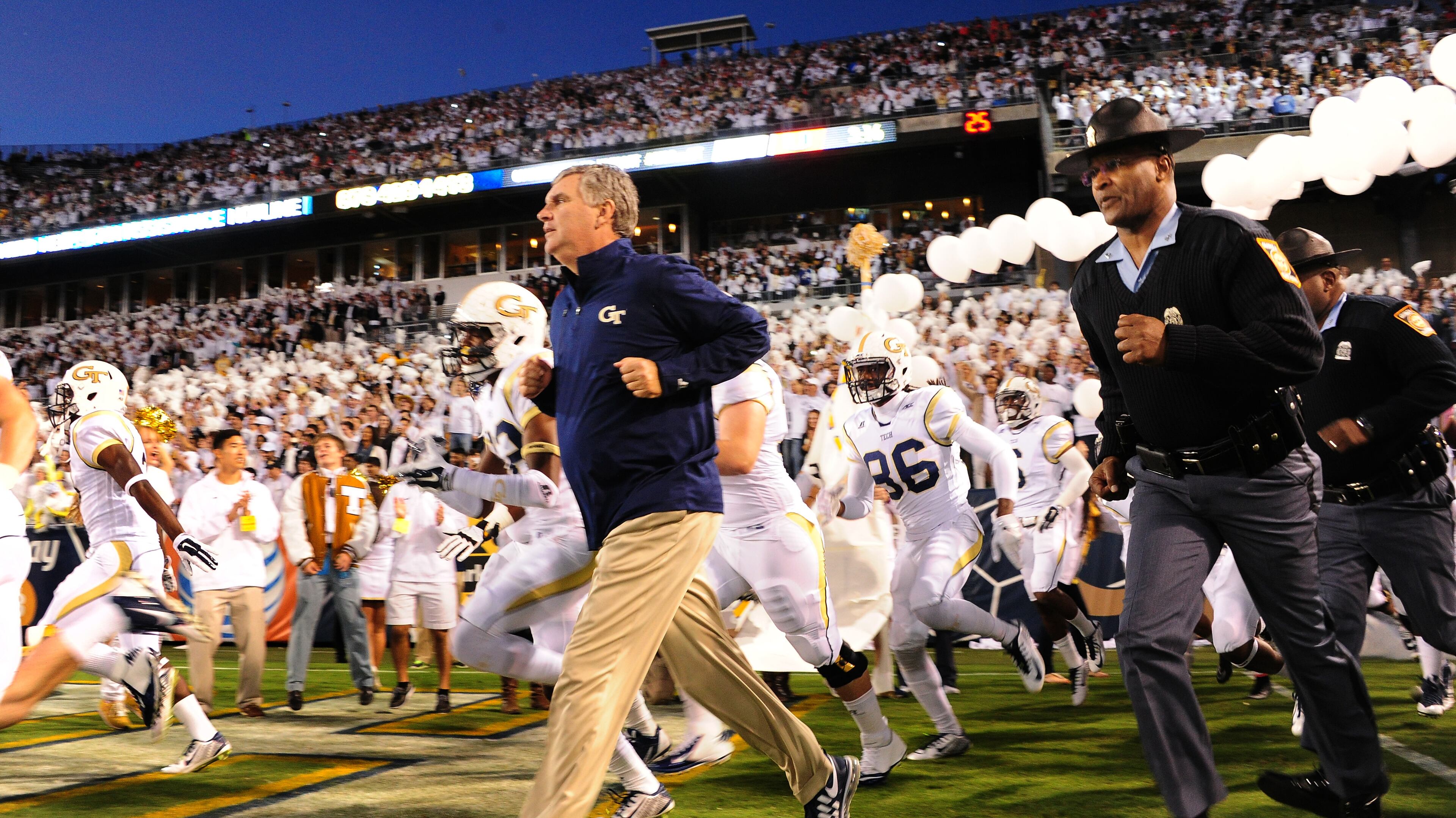 Georgia Tech coach Paul Johnson was unenthused by the proceedings at the Yellow Jackets’ preseason practice Wednesday. (Photo by Scott Cunningham/Getty Images)