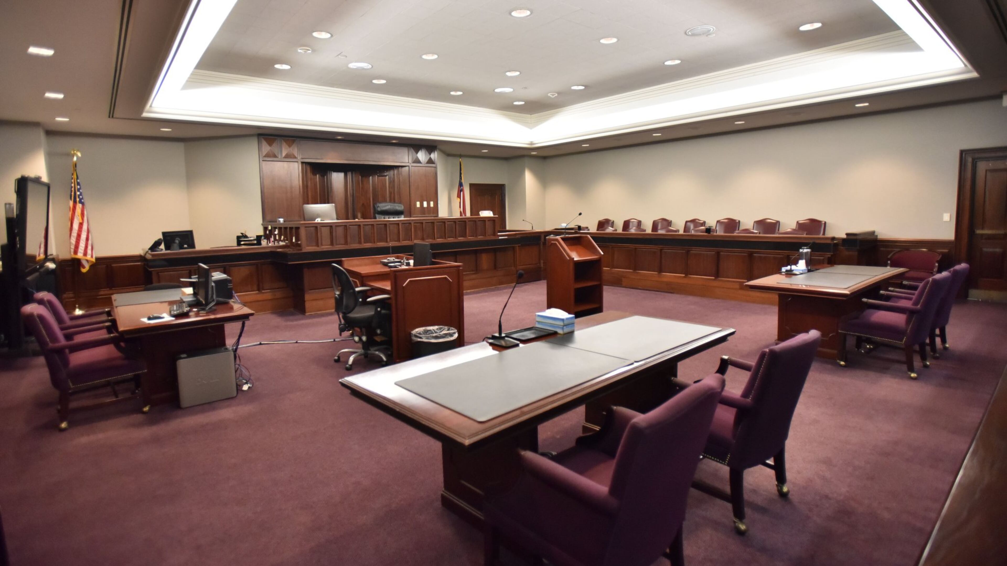 A courtroom in a Georgia county court. A recent Georgia Supreme Court decision restricts access to recordings of court proceedings. AJC editor Kevin Riley says solutions should be pursued that increase transparency — and public faith — in the court system. HYOSUB SHIN / HSHIN@AJC.COM