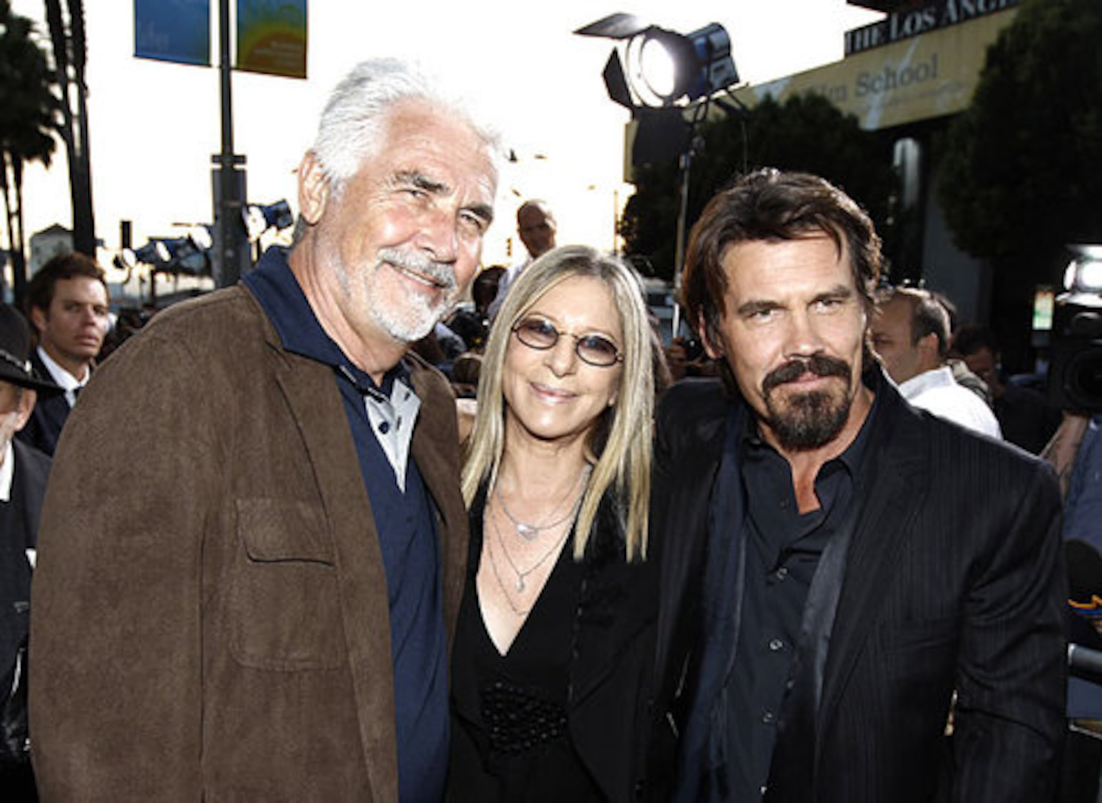 Cast member Josh Brolin, right, and his father, James Brolin, left, and Barbra Streisand.