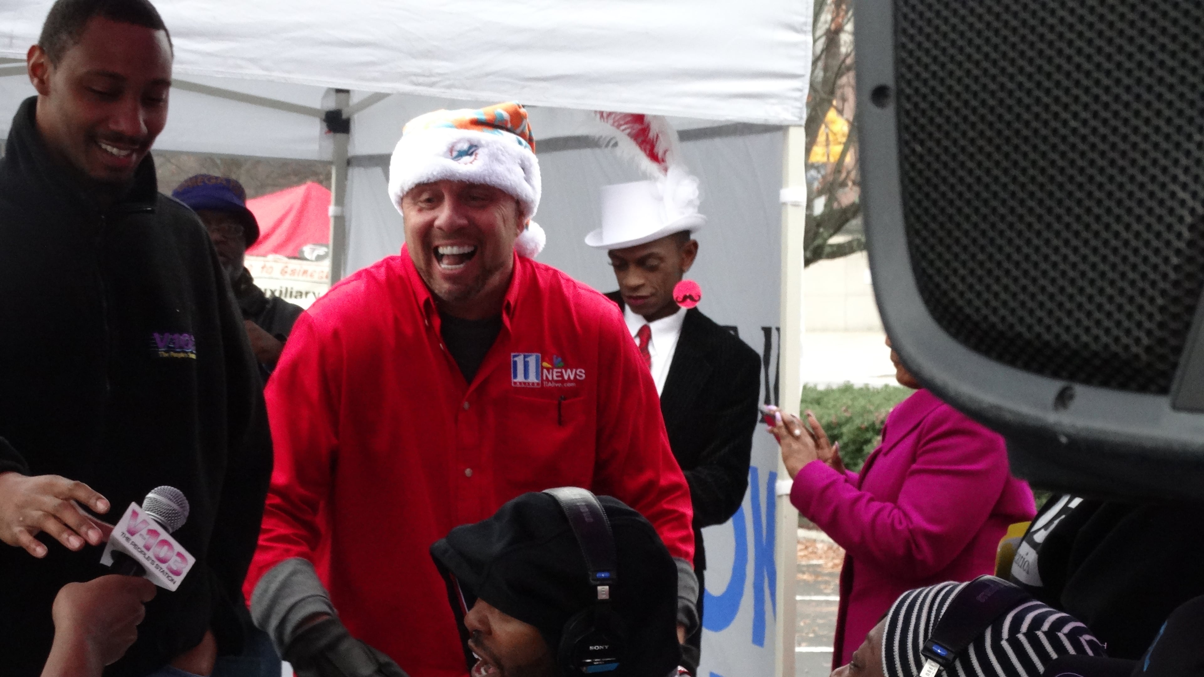 Crash Clark crashes his buddy Ryan Cameron's morning show. Clark lost his gig at V-103 on Dec. 16, 2014 but has since become an 11 Alive traffic reporter. CREDIT: Rodney Ho/rho@ajc.com