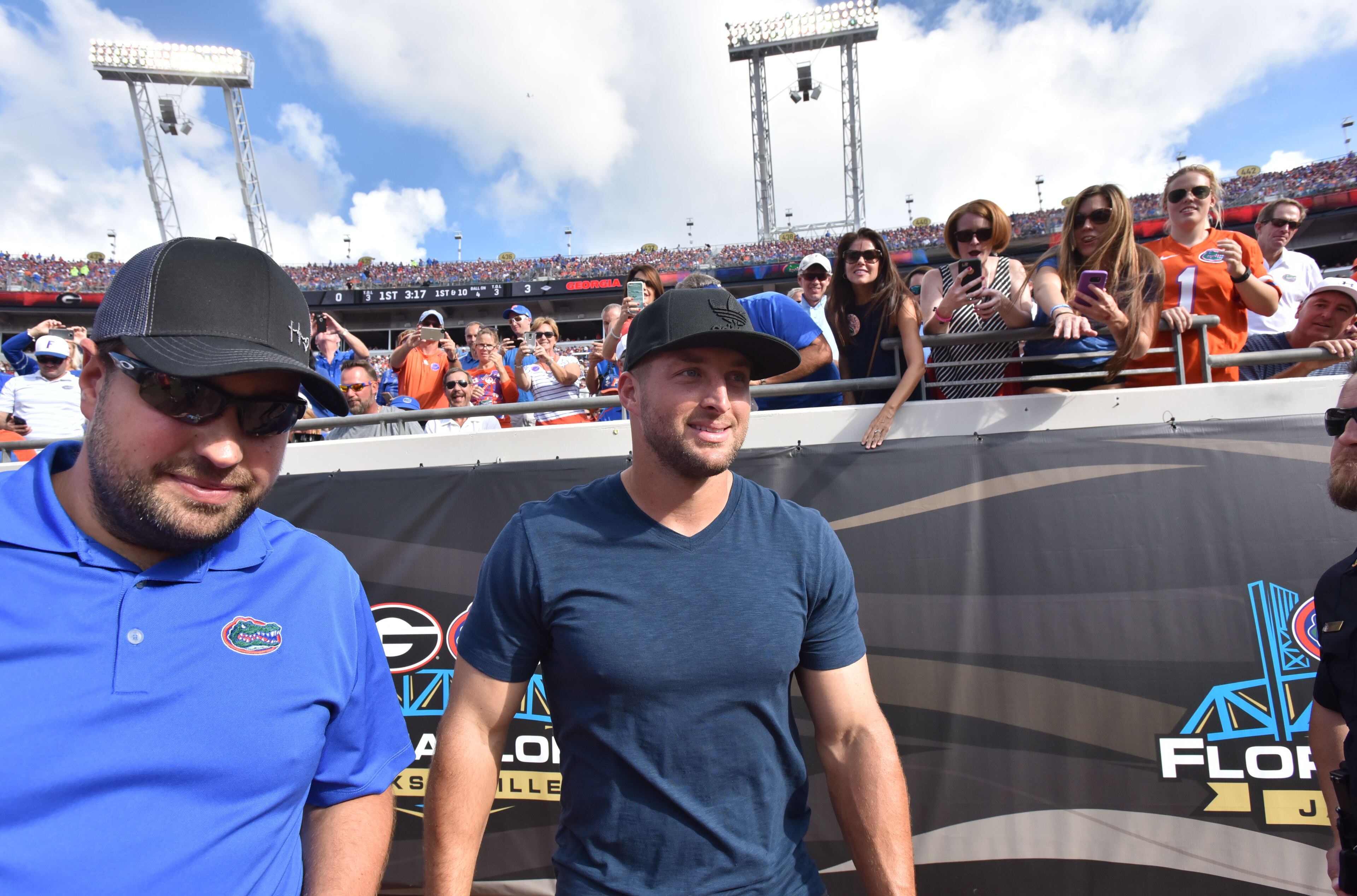 October 29, 2016 Jacksonville, Fla. - TimTebow greets fans in the first half of Georgia and Florida game at EverBank Field in Jacksonville, Florida on Saturday, October 29, 2016. HYOSUB SHIN / HSHIN@AJC.COM