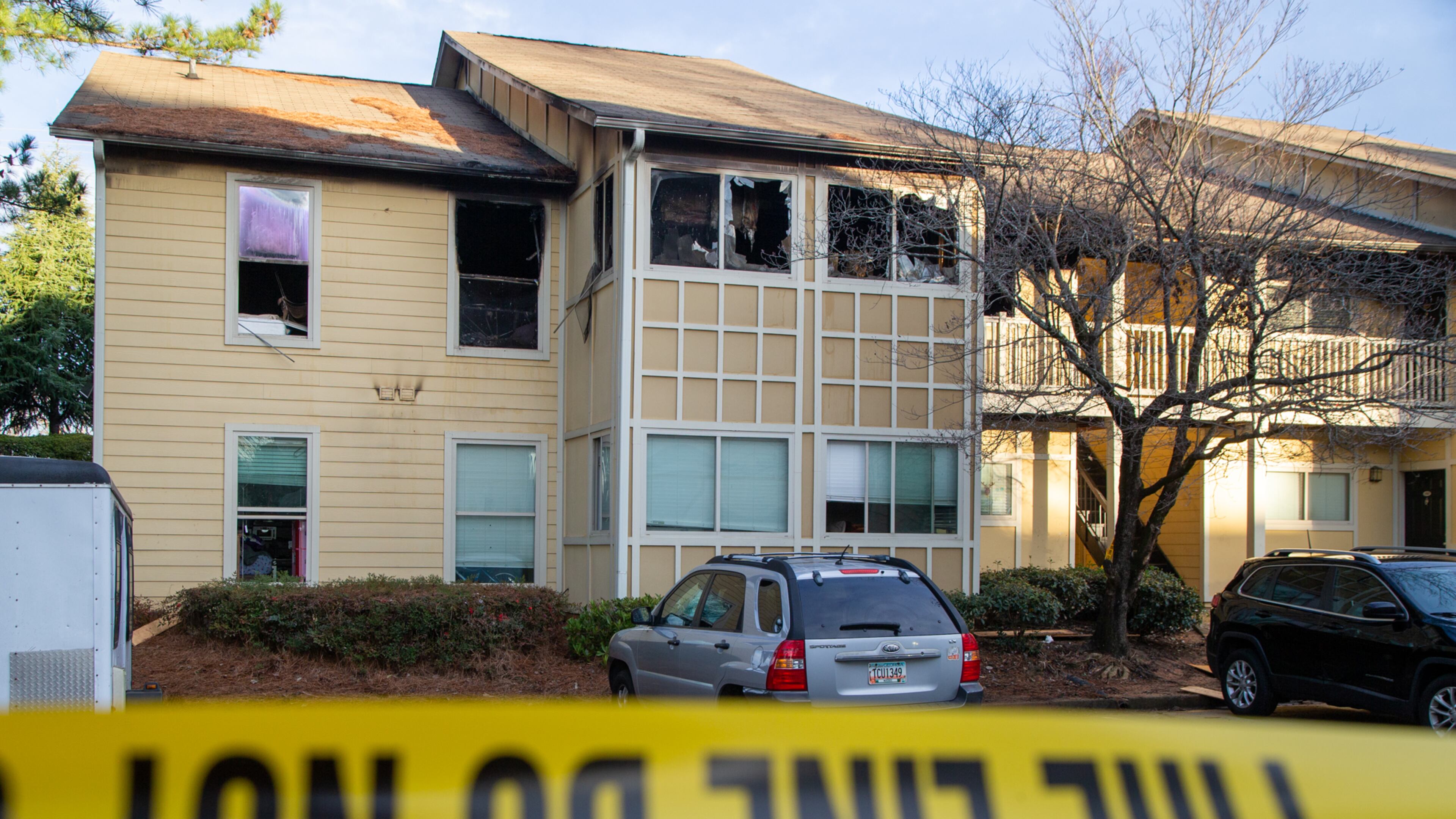 About 30 people were evacuated when a fire broke out in the 100 building of the Bloom at Dawson apartments in Norcross early Thursday. (PHIL SKINNER FOR THE ATLANTA JOURNAL-CONSTITUTION)