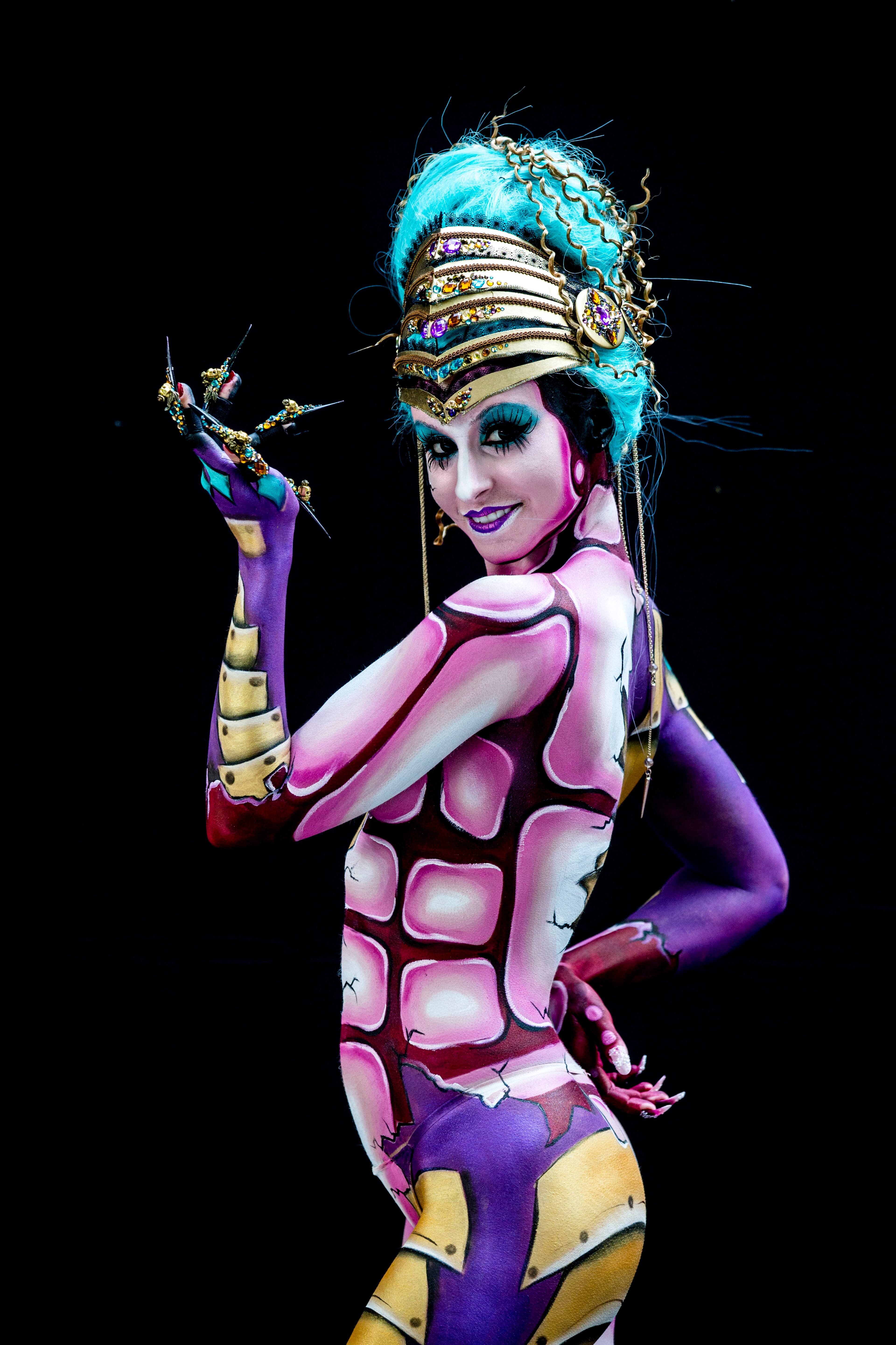 POERTSCHACH AM WOERTHERSEE, AUSTRIA - JULY 04: A model poses for a picture during the World Bodypainting Festival 2015 on July 4, 2015 in Poertschach am Woerthersee, Austria. (Photo by Jan Hetfleisch/Getty Images)