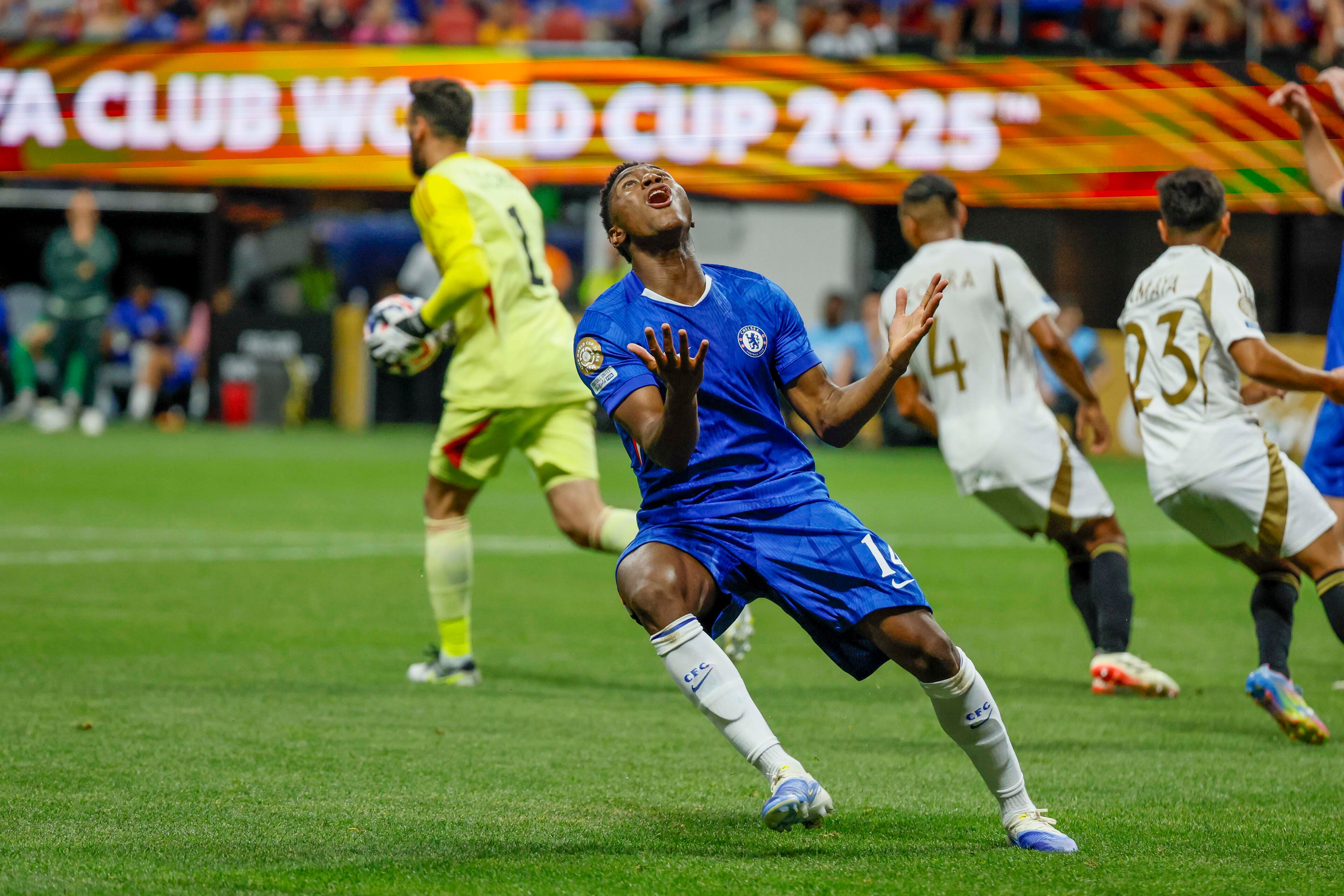 Chelsea midfielder Dario Essugo (14) reacts after missing an opportunity during the Club World Cup Group D soccer match between Chelsea and Los Angeles FC at the Mercedes-Benz Stadium on Monday, June 16, 2025.
(Miguel Martinez/ AJC)