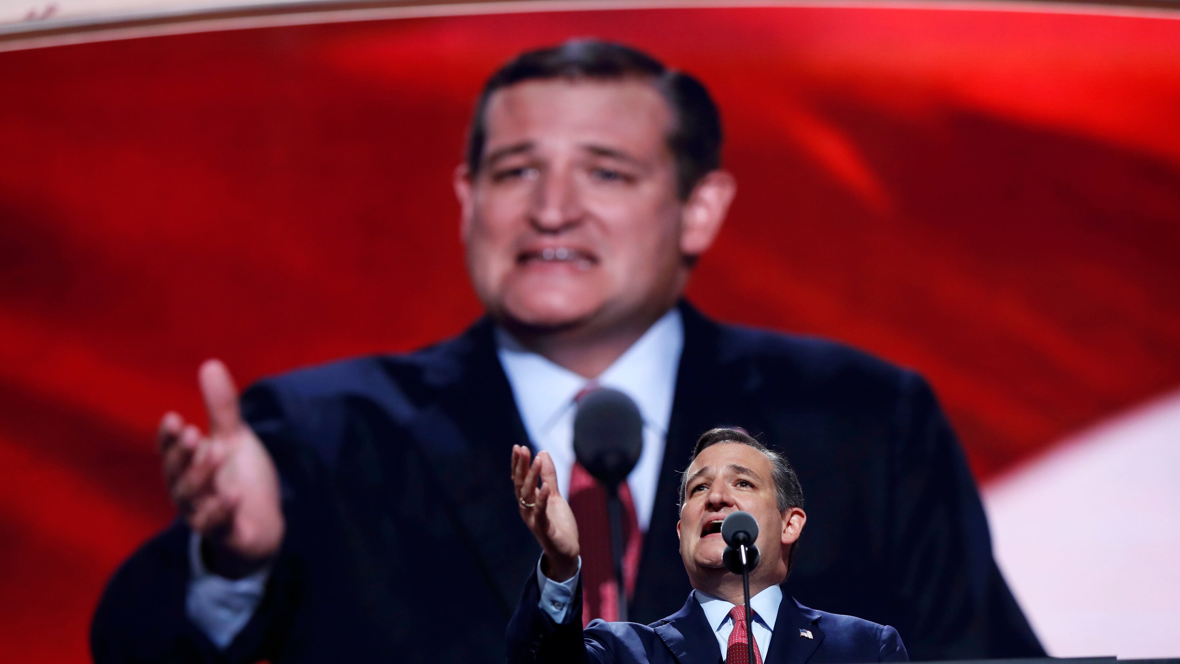 Sen. Ted Cruz, R-Texas, addresses the delegates during the third day session of the Republican National Convention in Cleveland on July 20, 2016.