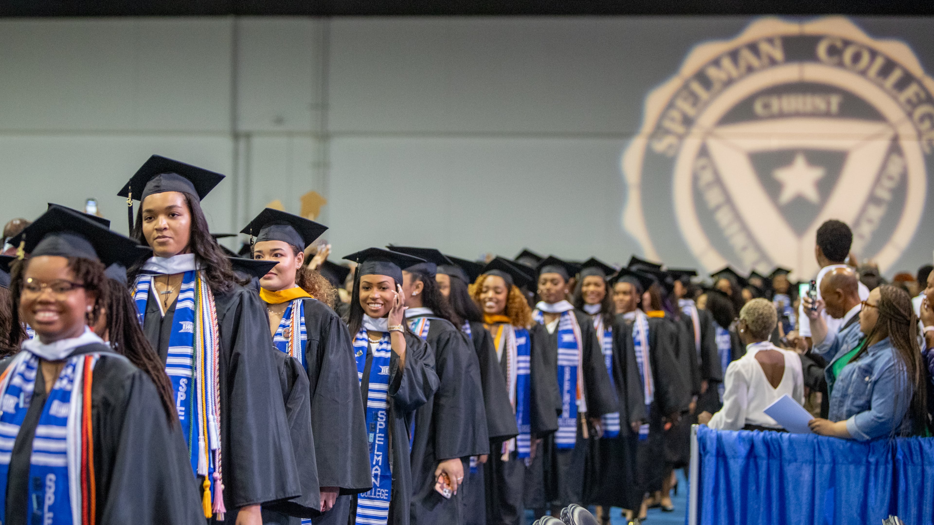Graduates at Spelman College commencement on Sunday, May 21, 2023 at the Georgia International Convention Center. (Jenni Girtman for The Atlanta Journal-Constitution)