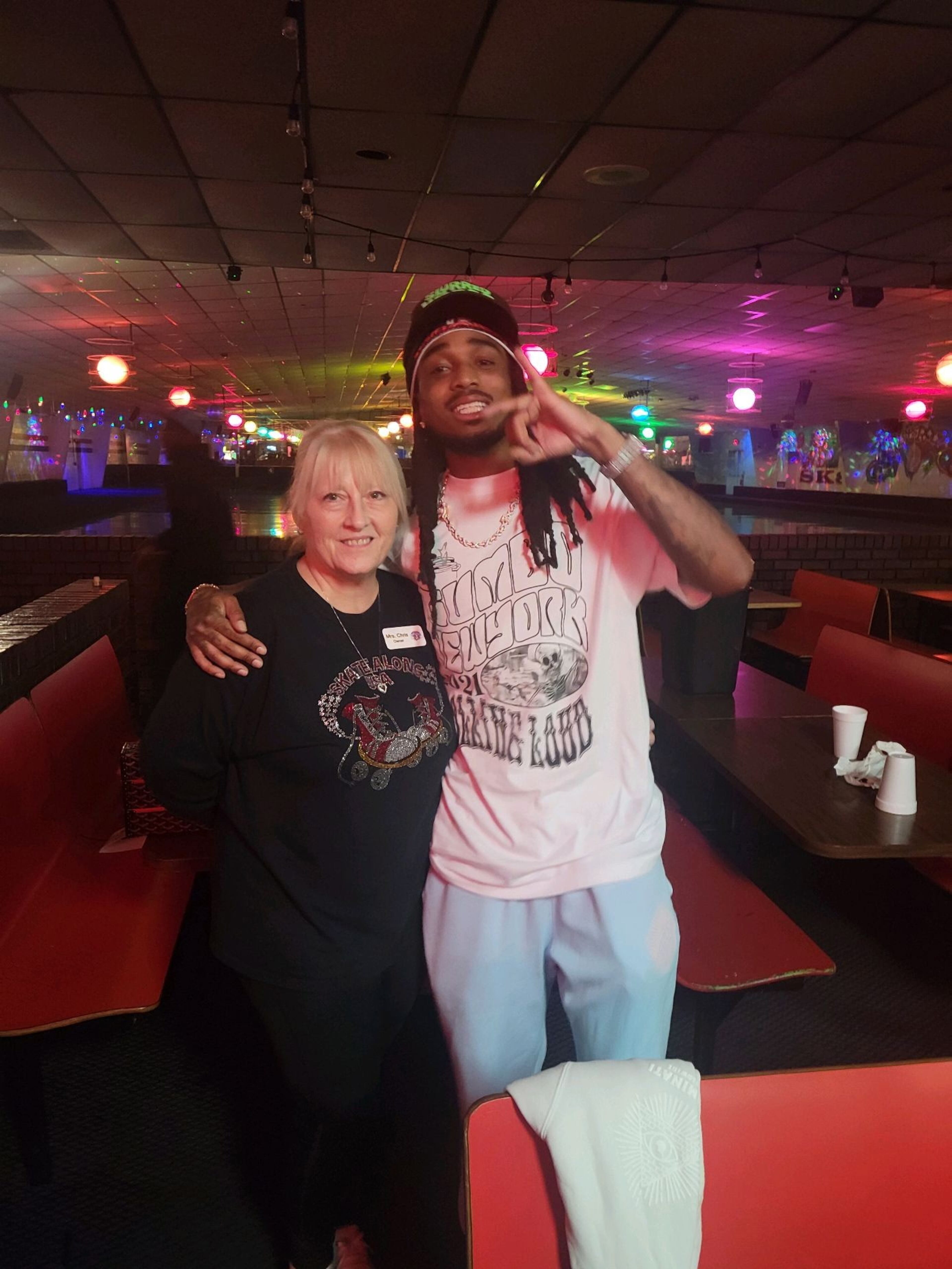 Christine Salome, former owner of Skate Along USA in Lilburn, met up with Quavo of Migos at the rink in 2019. (Courtesy)