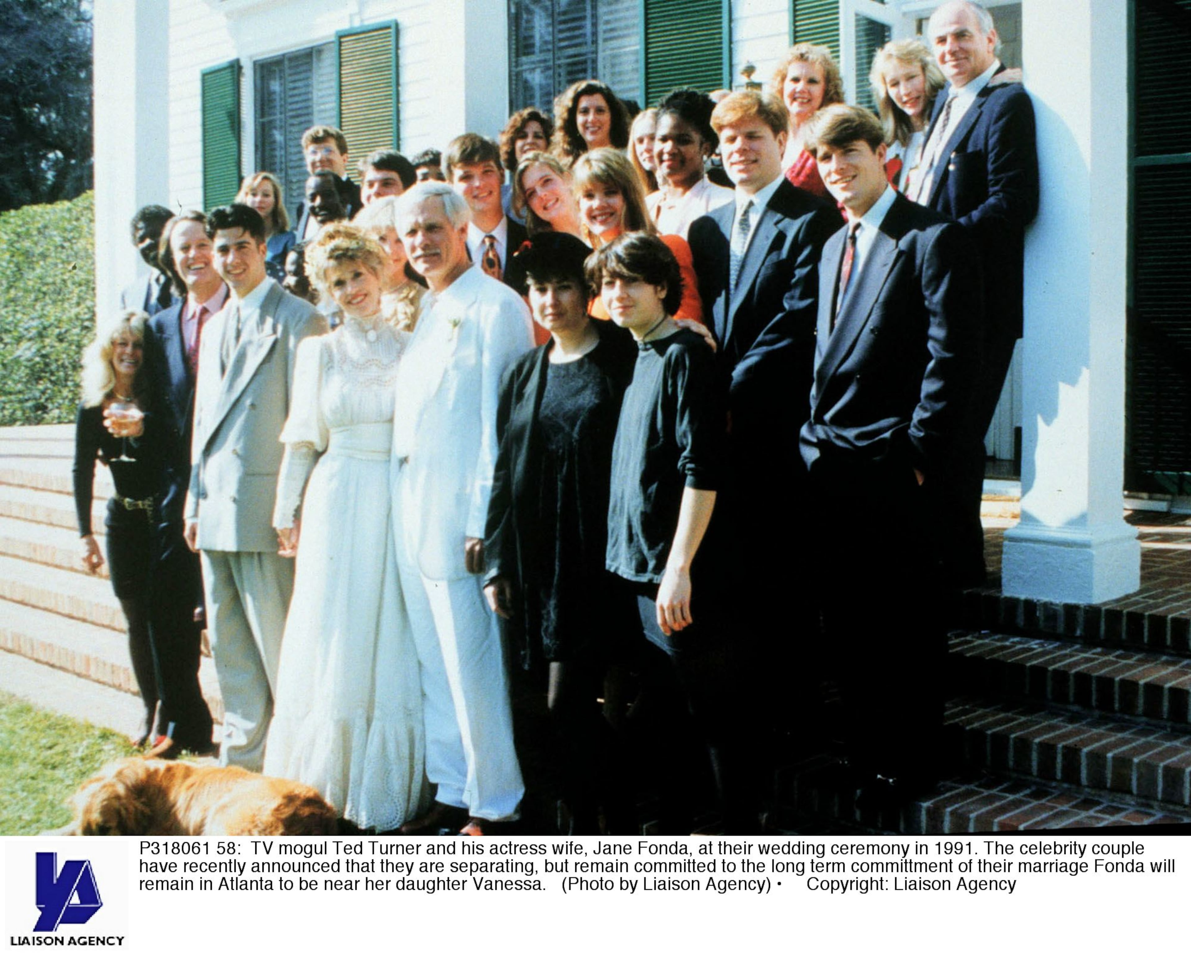 TV mogul Ted Turner and his actress wife, Jane Fonda, at their wedding ceremony in 1991. The celebrity couple have recently announced that they are separating, but remain committed to the long term committment of their marriage Fonda will remain in Atlanta to be near her daughter Vanessa. (Photo by Liaison Agency)