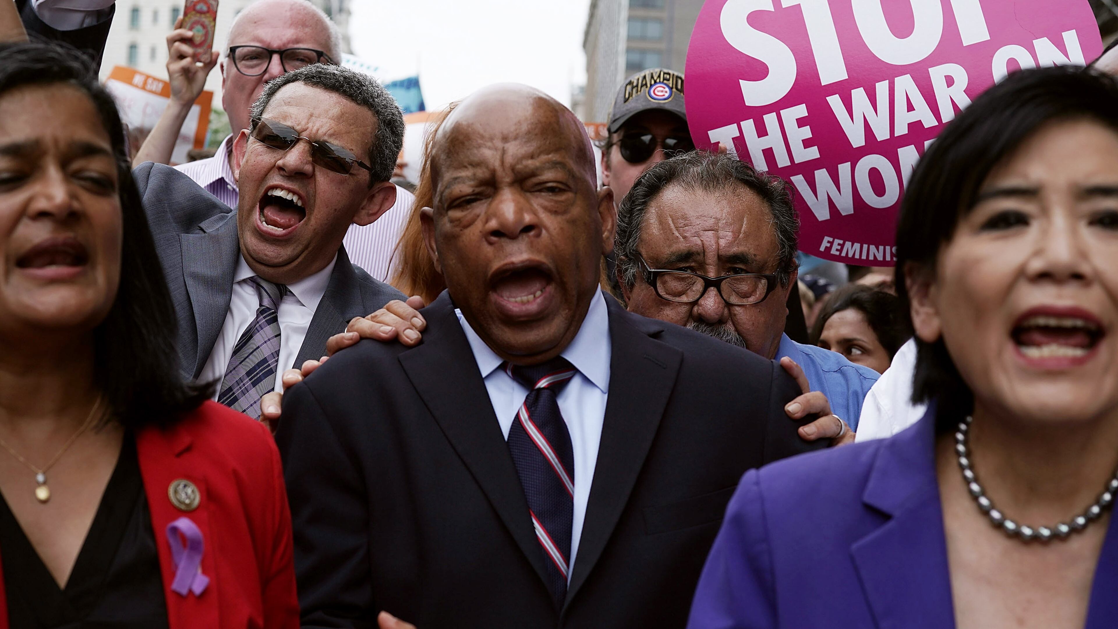 U.S. Rep. John Lewis (center), House Democratic colleagues and activists march to the headquarters of U.S. Customs and Border Protection during a protest on June 13, 2018 in Washington, D.C. (Photo by Alex Wong/Getty Images) *** BESTPIX ***