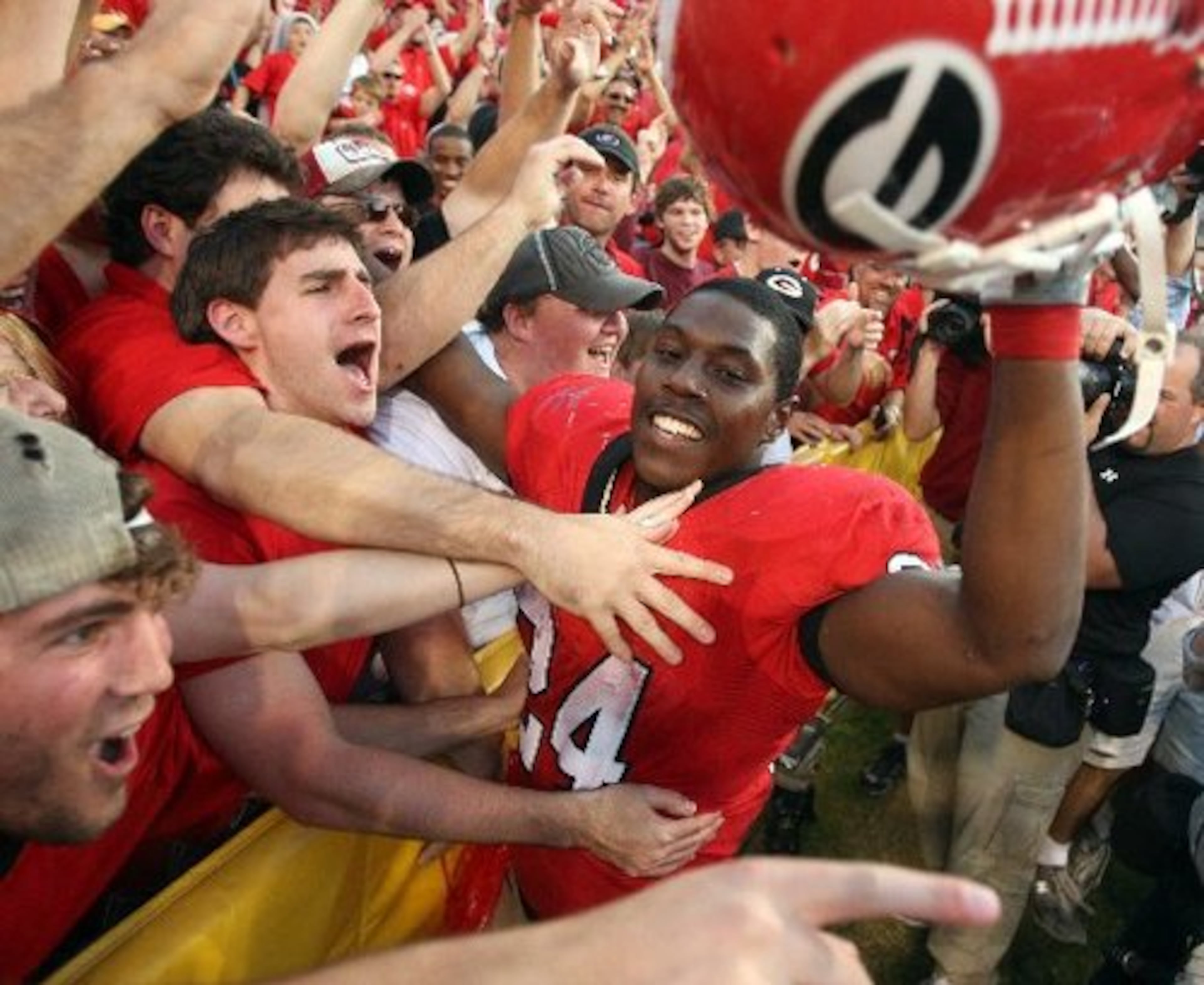 Moreno was a fan favorite, and he seemed to return the sentiment, frequently celebrating with the Bulldog faithful after victories. Here he rejoices after the Dogs beat LSU on Oct. 25.