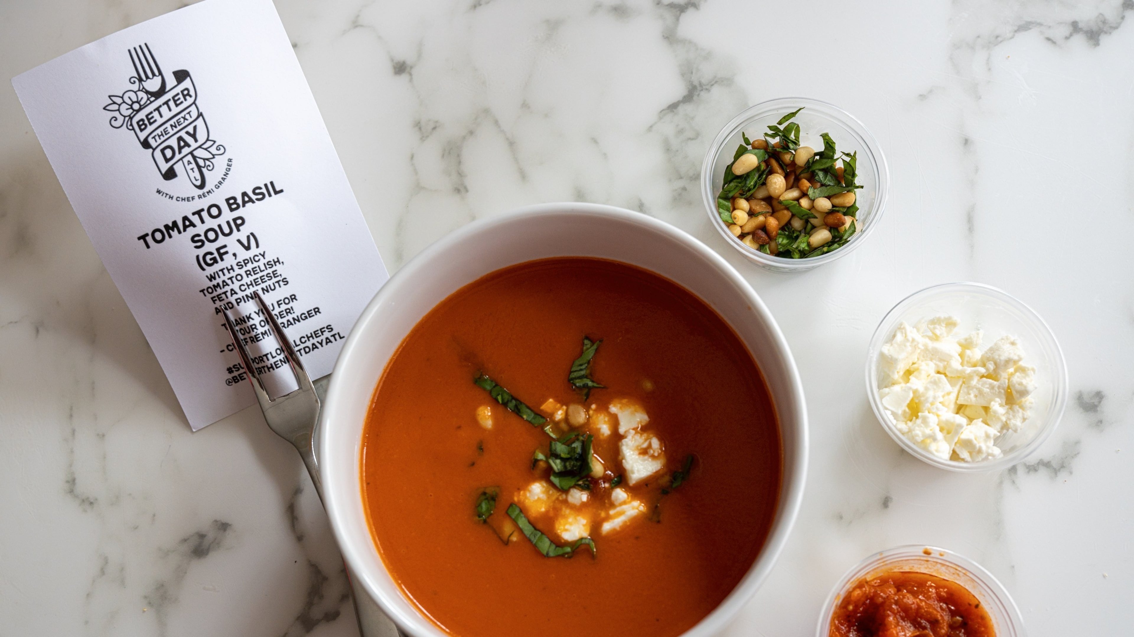 Tomato Basil Soup from chef Remi Granger's Better the Next Day food delivery.