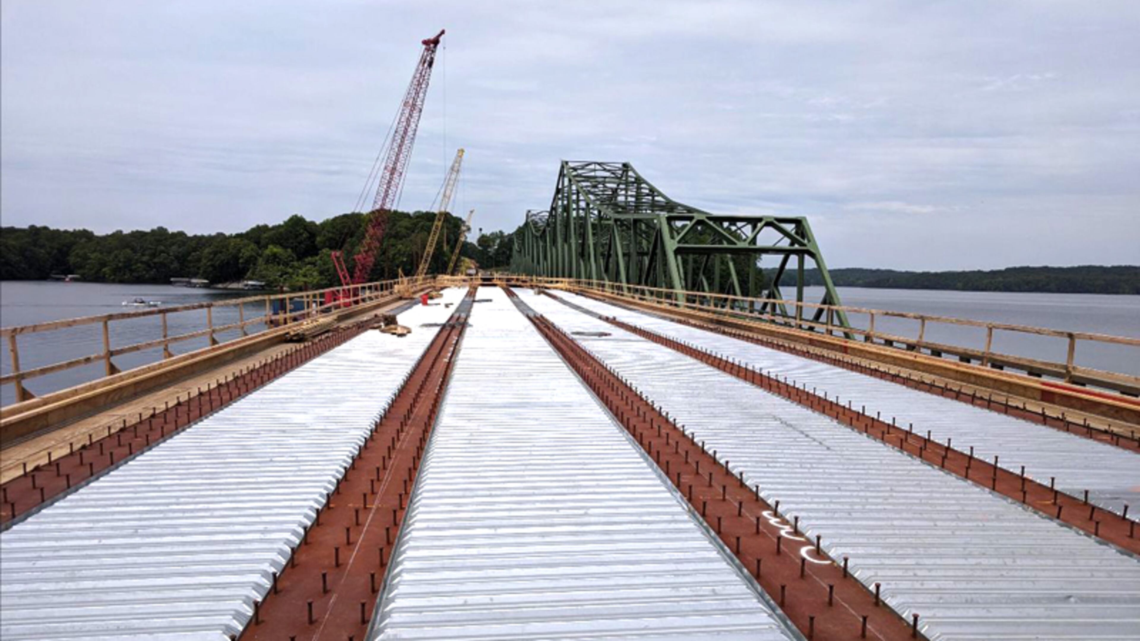 Photo from earlier this year shows construction progress on the new Browns Bridge next to the existing span for Browns Bridge Road (Ga. 369) over Lake Lanier. Traffic is to shift to the new bridge Friday, Dec. 18. GEORGIA DEPARTMENT OF TRANSPORTATION