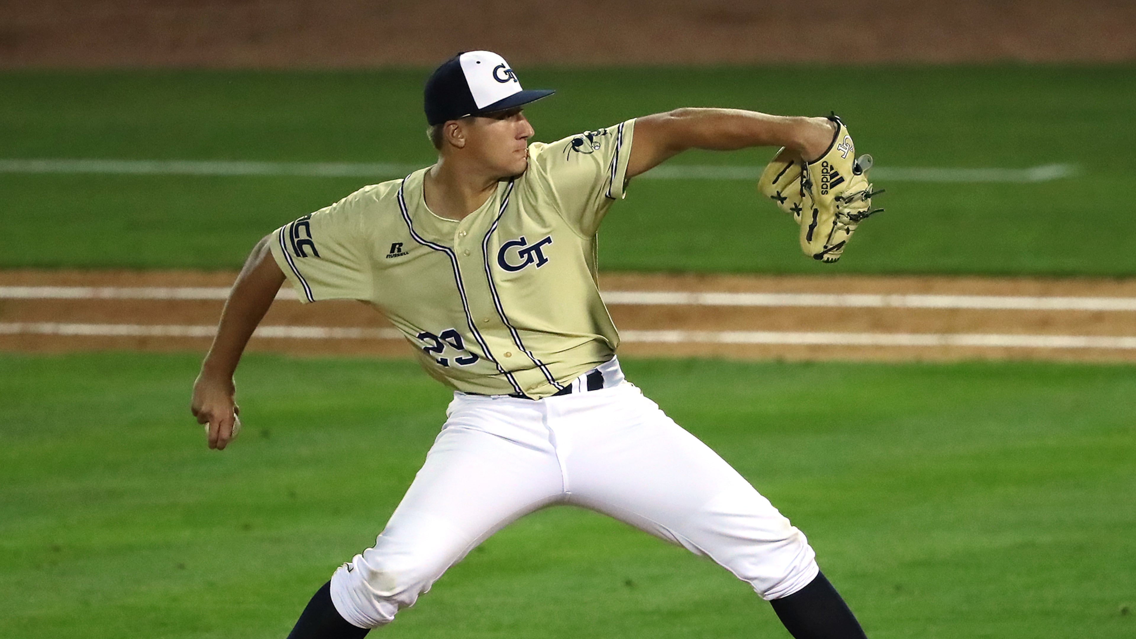 Georgia Tech pitcher Bailey Combs delivers a pitch against Georgia on Tuesday, April 25, 2017, at Russ Chandler Stadium in Atlanta. Curtis Compton/ccompton@ajc.com