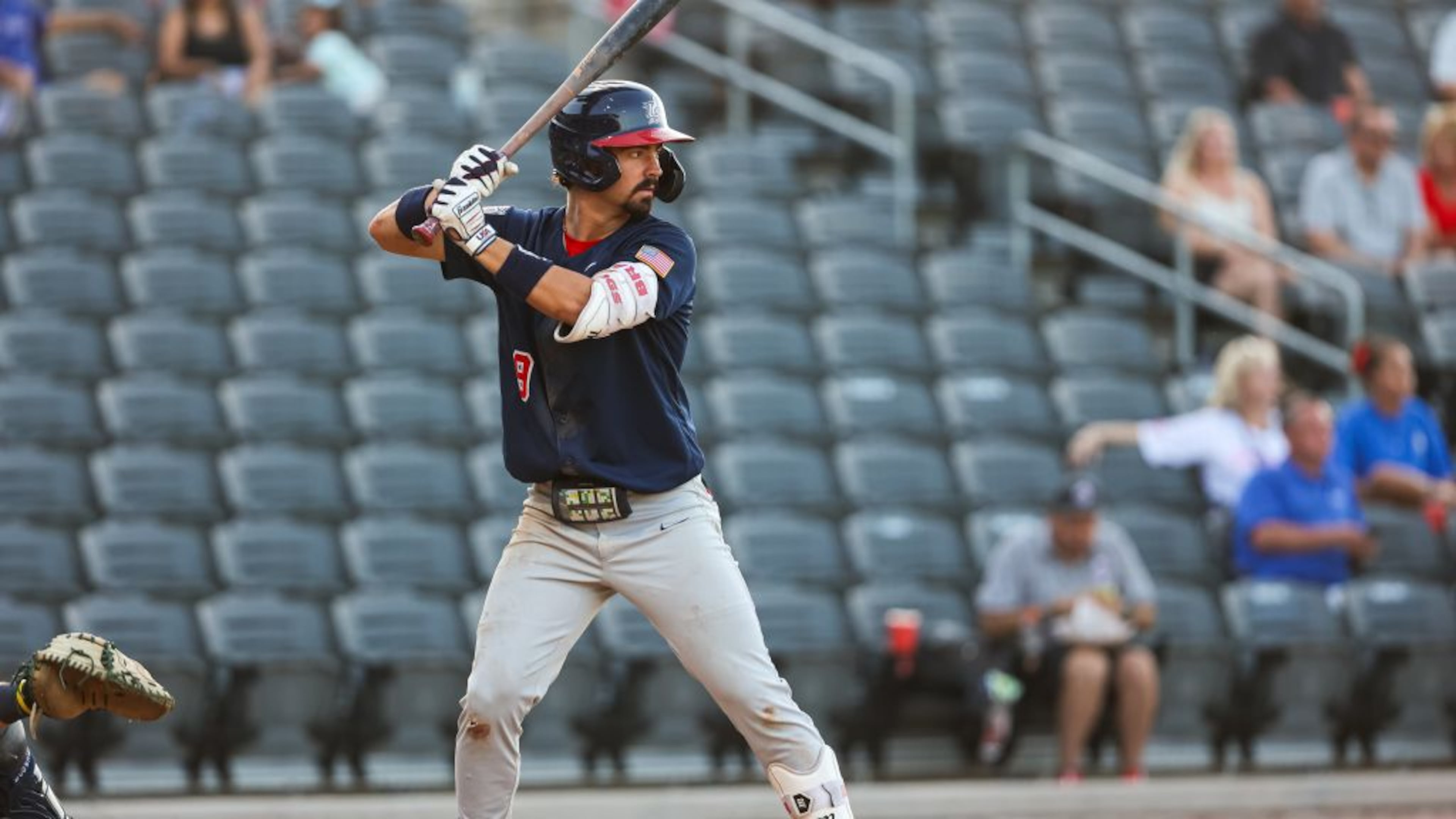 Former Georgia shortstop Kolby Branch, pictured hitting for USA Baseball, batted .111 with two hits, six walks, six strikeouts and five stolen bases at Team USA training camp. (Courtesy of USA Baseball)