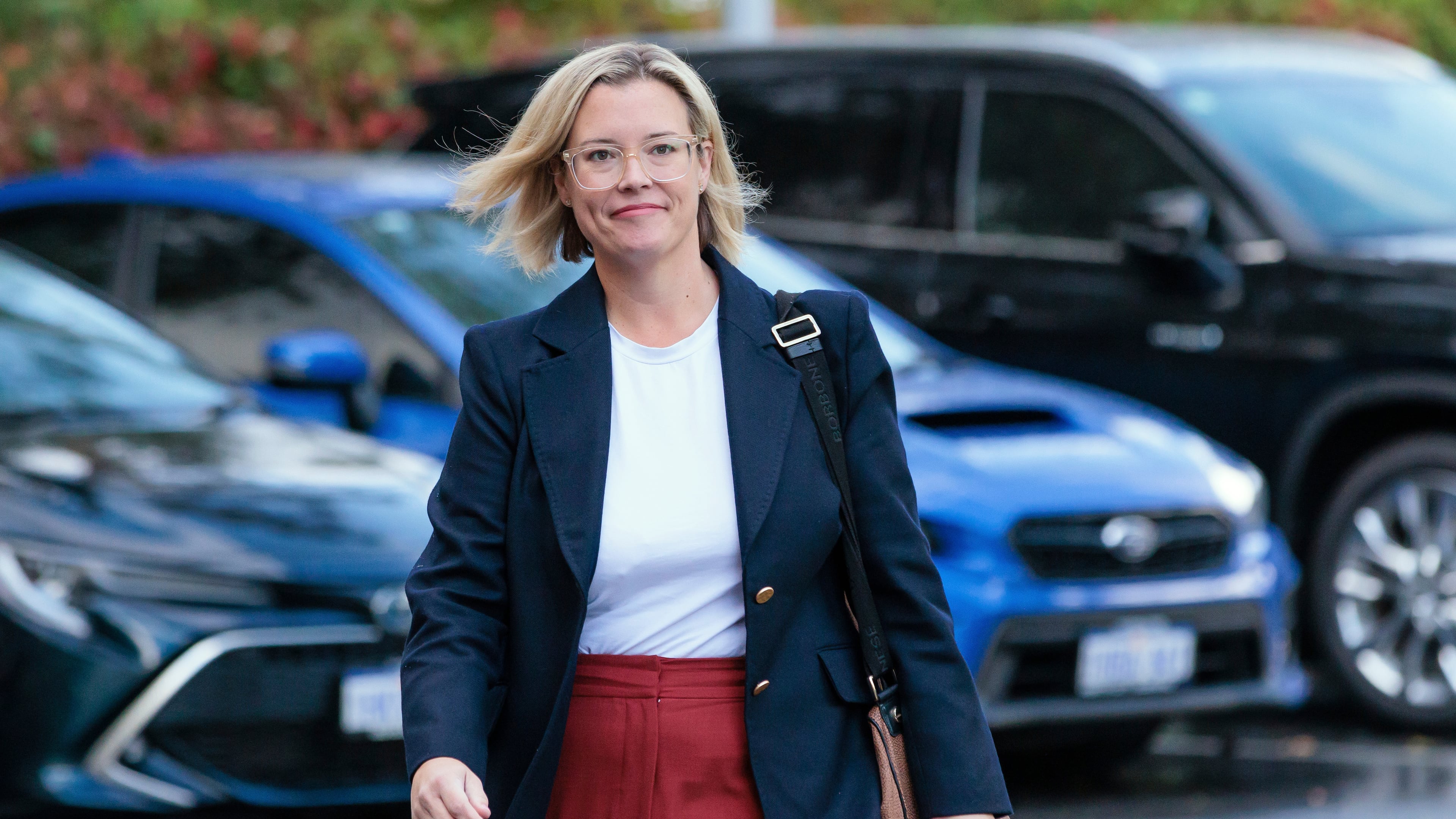 Western Australian state government minister Hannah Beazley arrive for a Labor caucus meeting in Perth, Australia, June 6, 2023. (Richard Wainwright/AAP Image via AP)