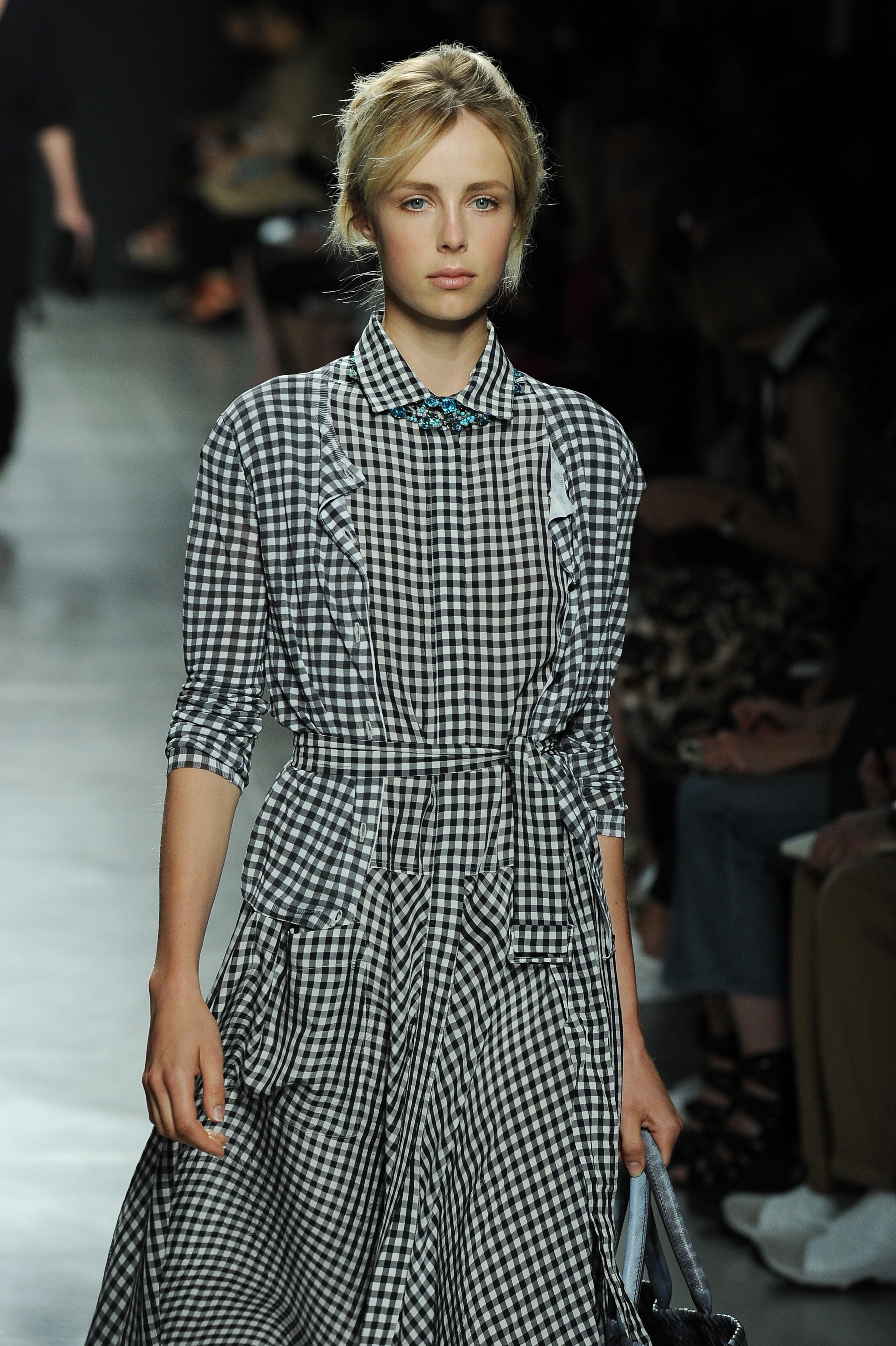 GINGHAM PATTERNS: A model walks the runway during the Bottega Veneta - Show as part of Milan Fashion Week Womenswear Spring/Summer 2015 on September 20, 2014 in Milan, Italy. (Photo by Pier Marco Tacca/Getty Images)
