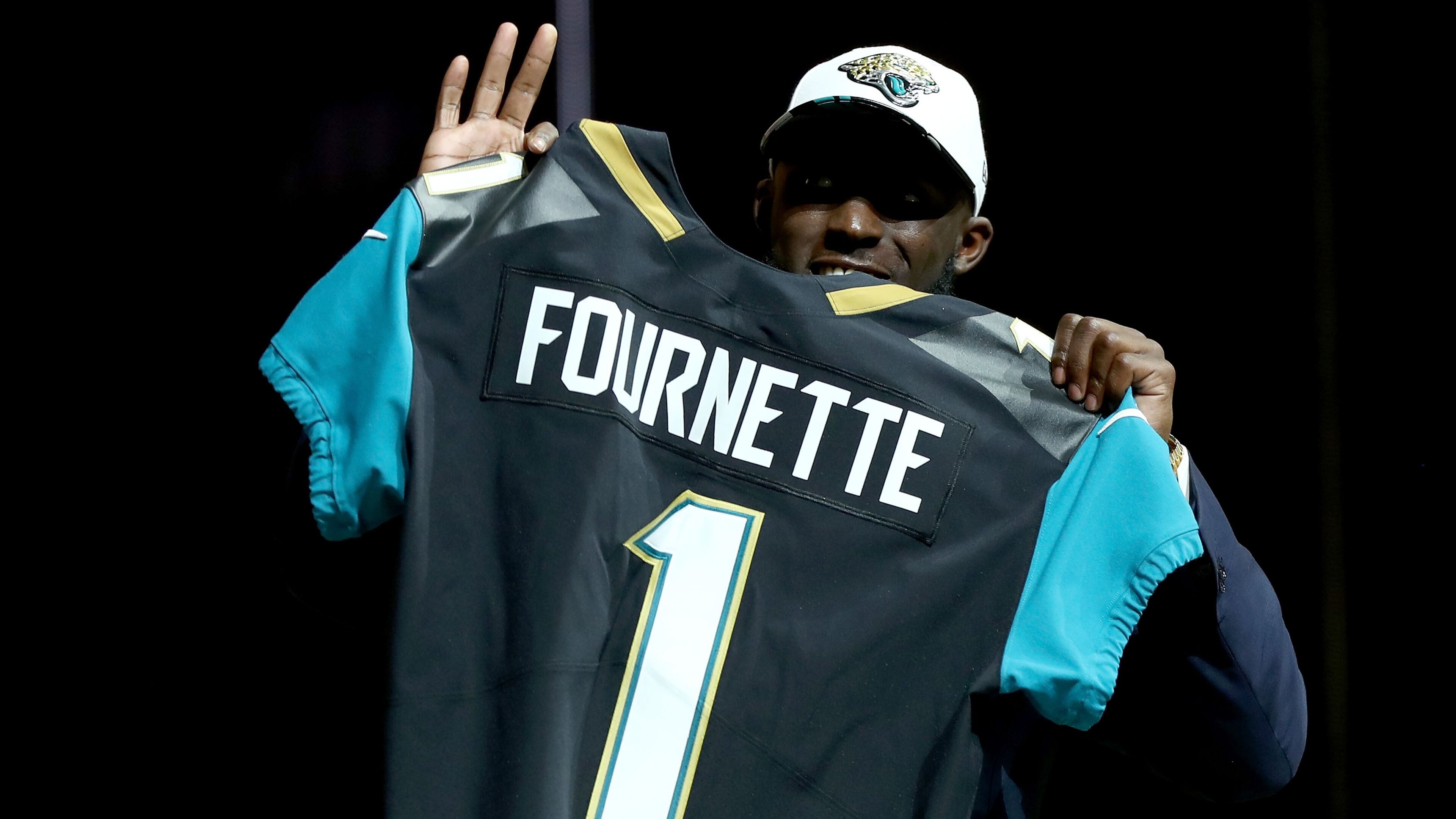 PHILADELPHIA, PA - APRIL 27: Leonard Fournette of LSU reacts after being picked #4 overall by the Jacksonville Jaguars during the first round of the 2017 NFL Draft at the Philadelphia Museum of Art on April 27, 2017 in Philadelphia, Pennsylvania. (Photo by Elsa/Getty Images)