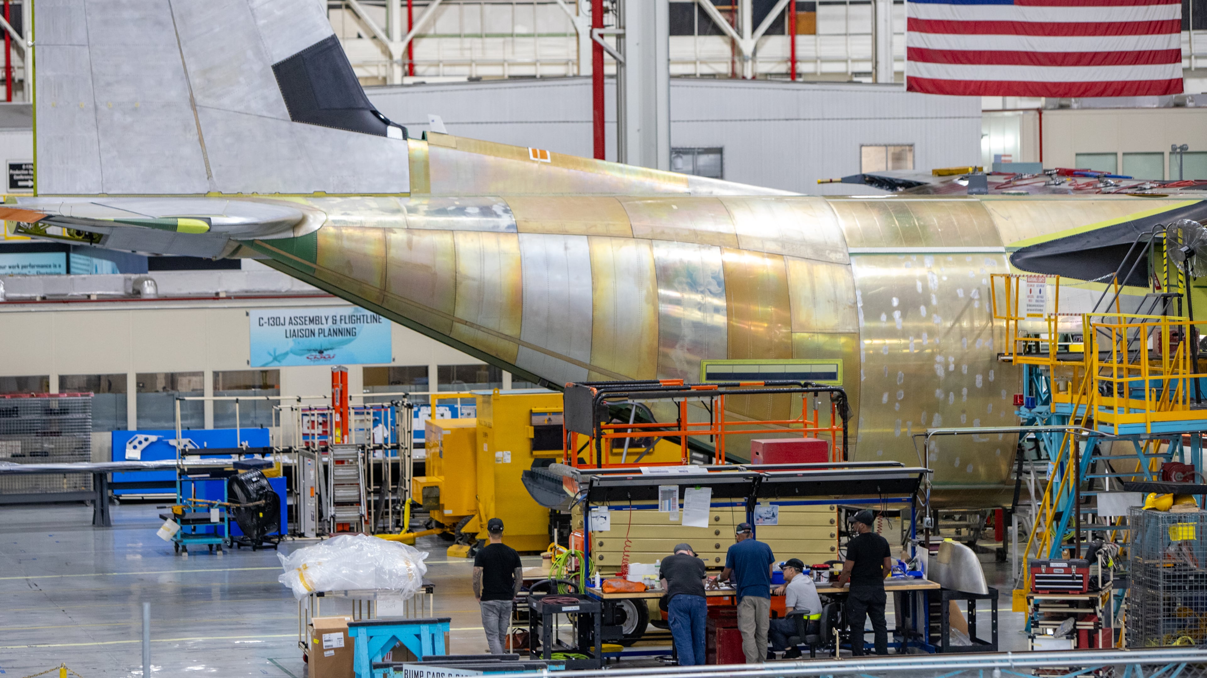 The Lockheed Martin C-130J production facility in Marietta, where the Super Hercules aircraft are built and outfitted for use as "flying laboratories." (Jenni Girtman for AJC)
