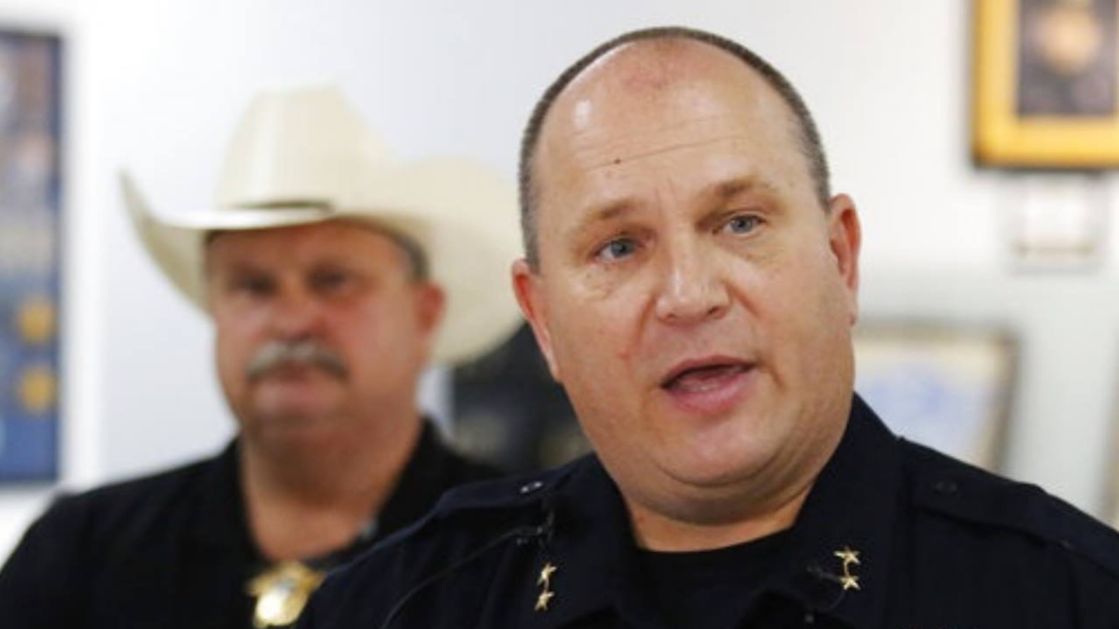 Odessa Police Chief Michael Gerke talks to the media after Saturday's shootings in Odessa and Midland, Texas.