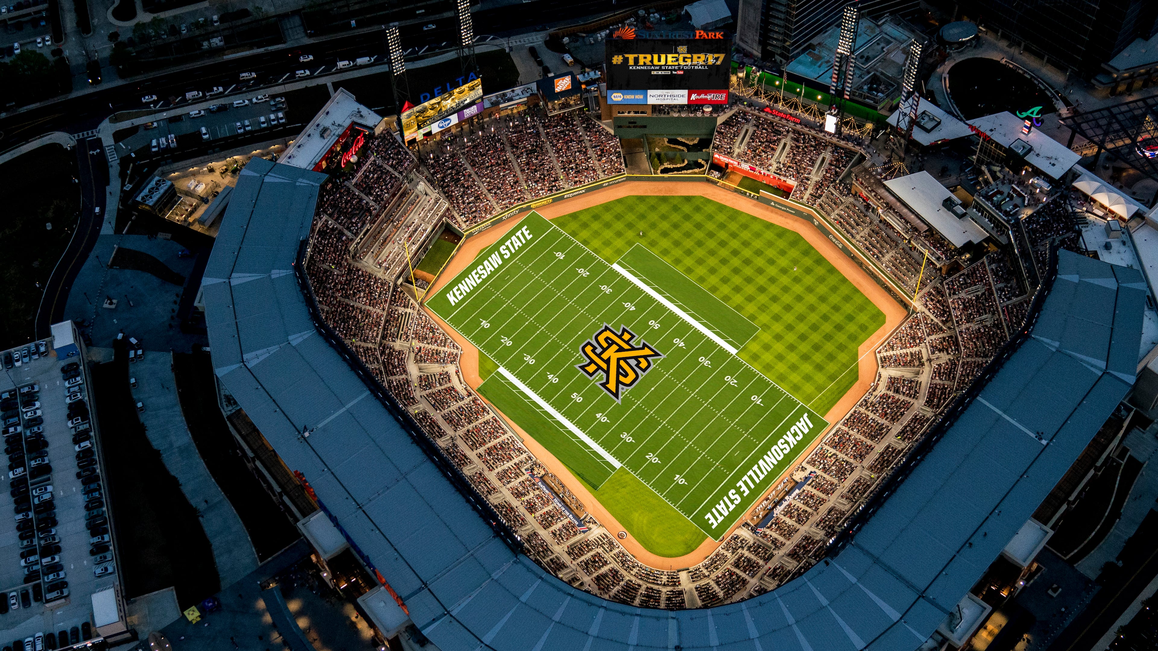 A rendering of layout of the football field at SunTrust Park.