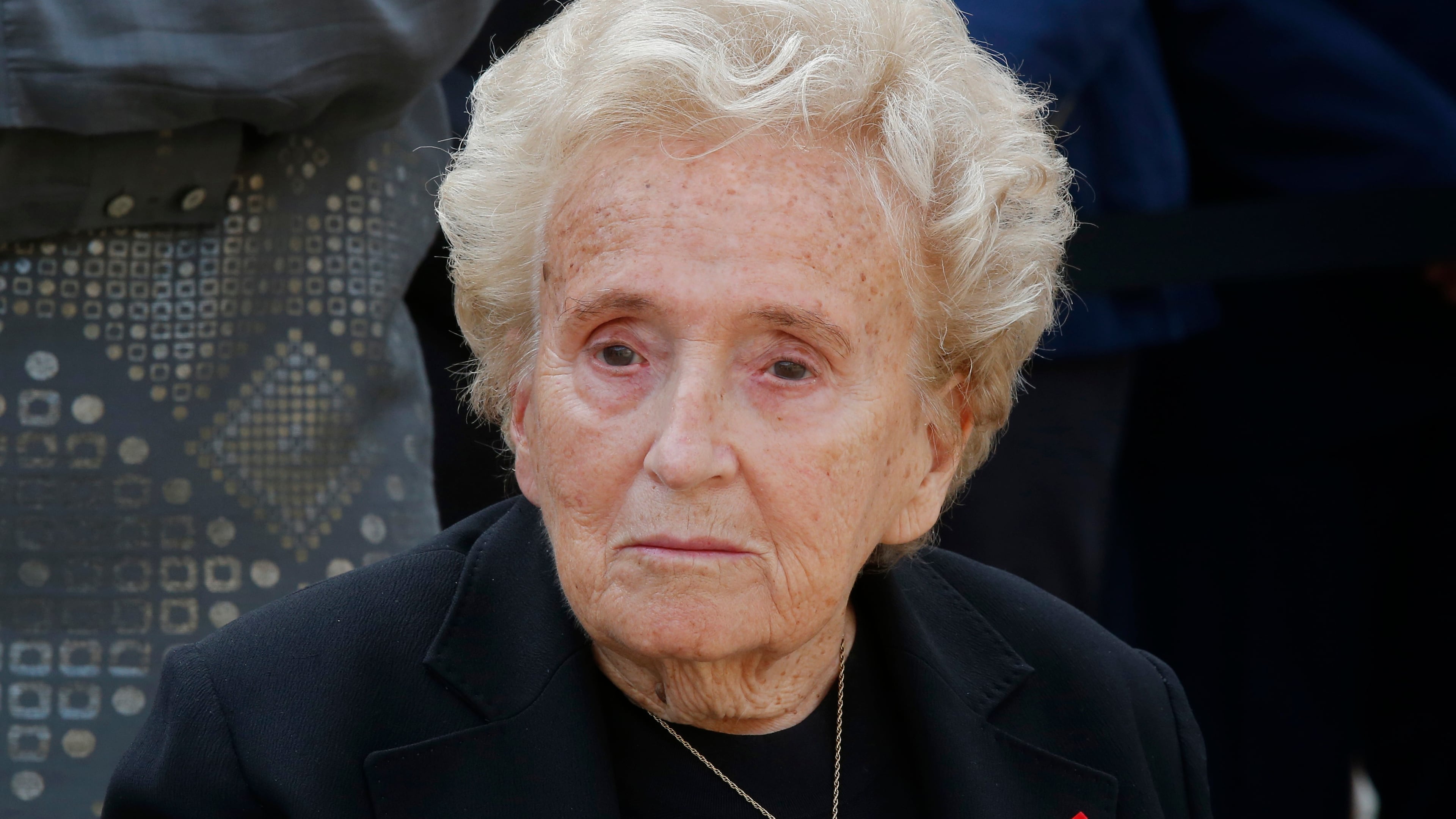 FILE - Bernadette Chirac, wife of former French President Jacques Chirac attends a ceremony to pay tribute to Simone Veil in the courtyard of the Invalides in Paris, France, Wednesday, July 5, 2017. (AP Photo/Michel Euler, File)
