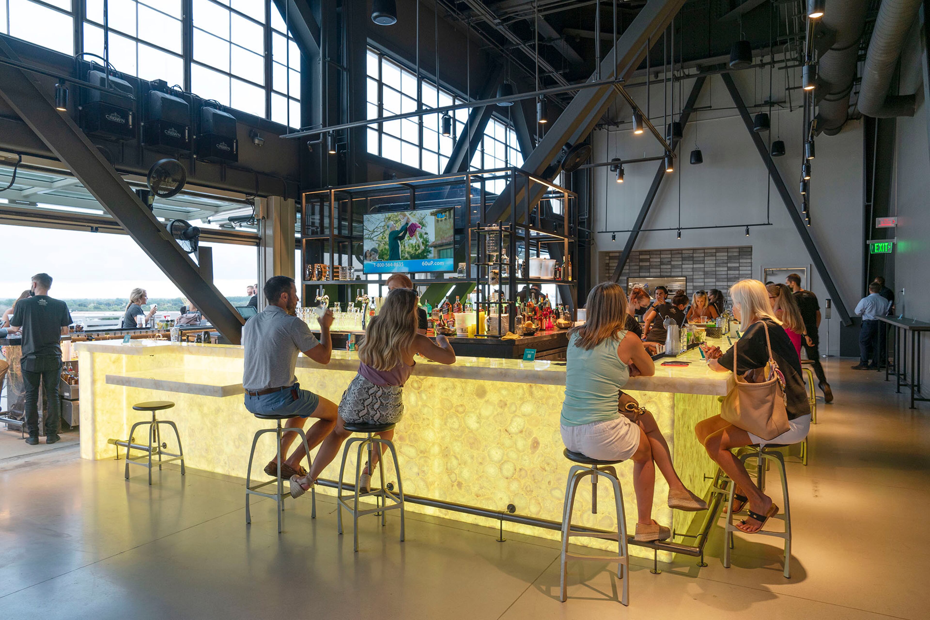 The rooftop Electric Moon Skytop Lounge offers stunning views of the Savannah River.
Courtesy of Plant Riverside District