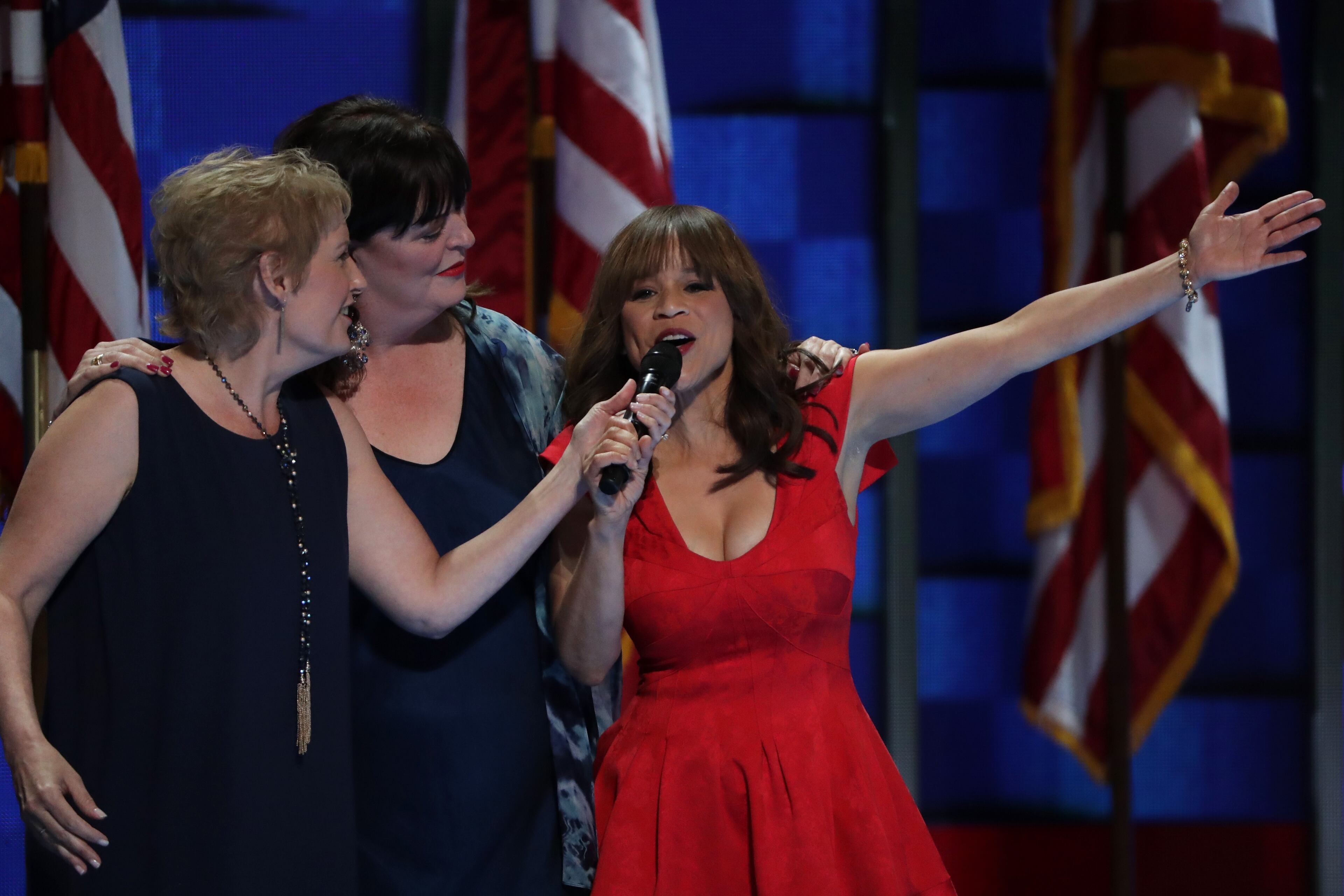 Rosie Perez sings "What the World Needs Now" on the third day of the Democratic National Convention at the Wells Fargo Center, July 27, 2016 in Philadelphia. (Photo by Alex Wong/Getty Images)
