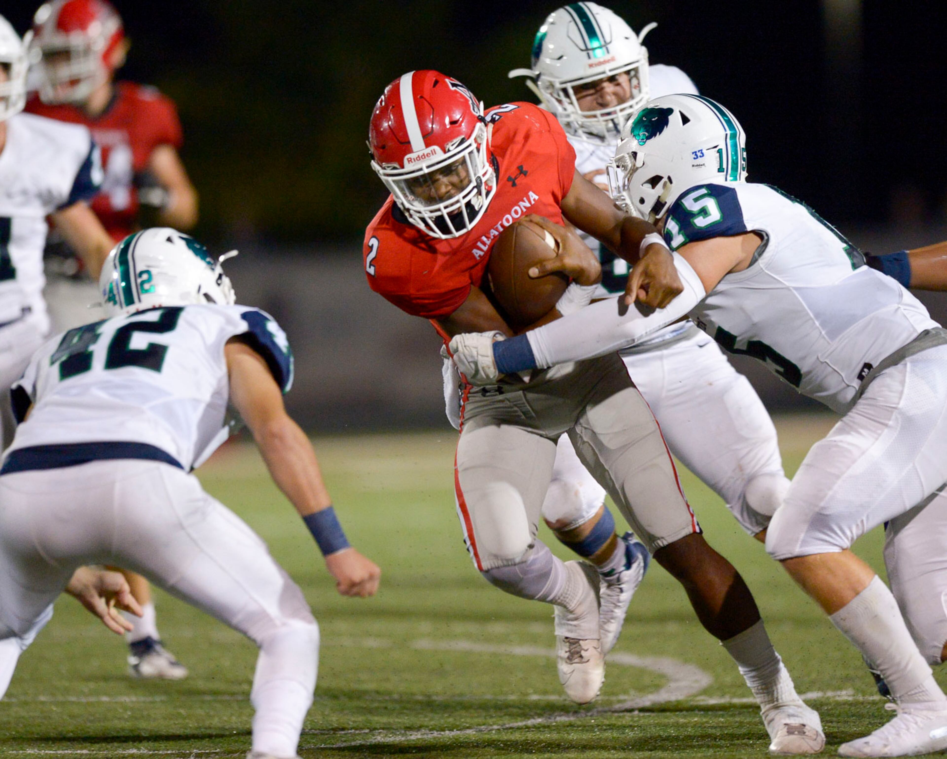 Allatoona senior quarterback Dante Marshall (2) punches through Creekview's defense in the second half of their game at Allatoona High Friday, September 6, 2019. PHOTO/Daniel Varnado