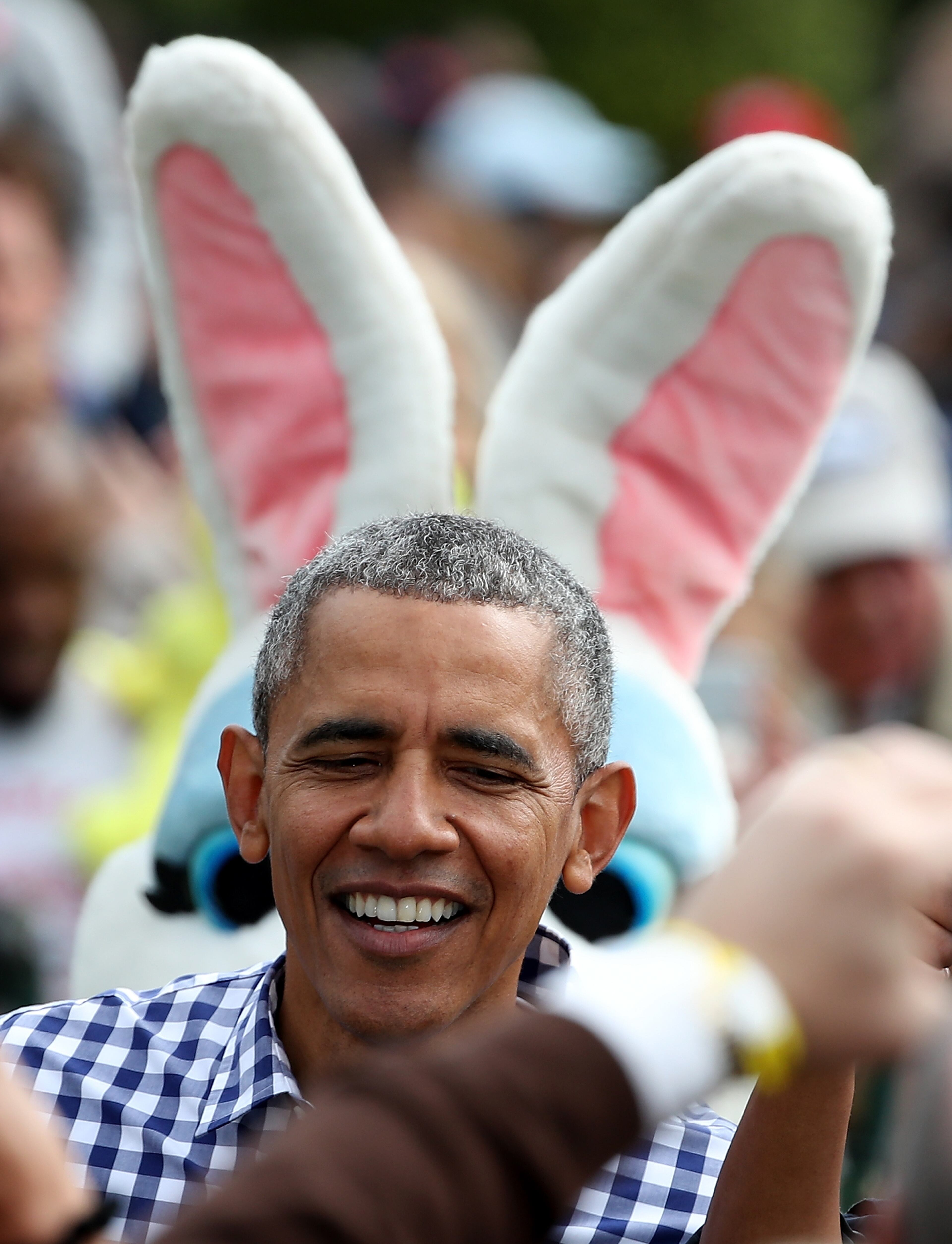 WASHINGTON, DC - MARCH 28: U.S. President Barack Obama greets guests on the South Lawn of the White House during the annual White House Easter Egg Roll March 28, 2016 in Washington, DC. Thousands of people attended the 138-year-old tradition of rolling colored eggs down the White House lawn that was started by President Rutherford B. Hayes in 1878. (Photo by Win McNamee/Getty Images)