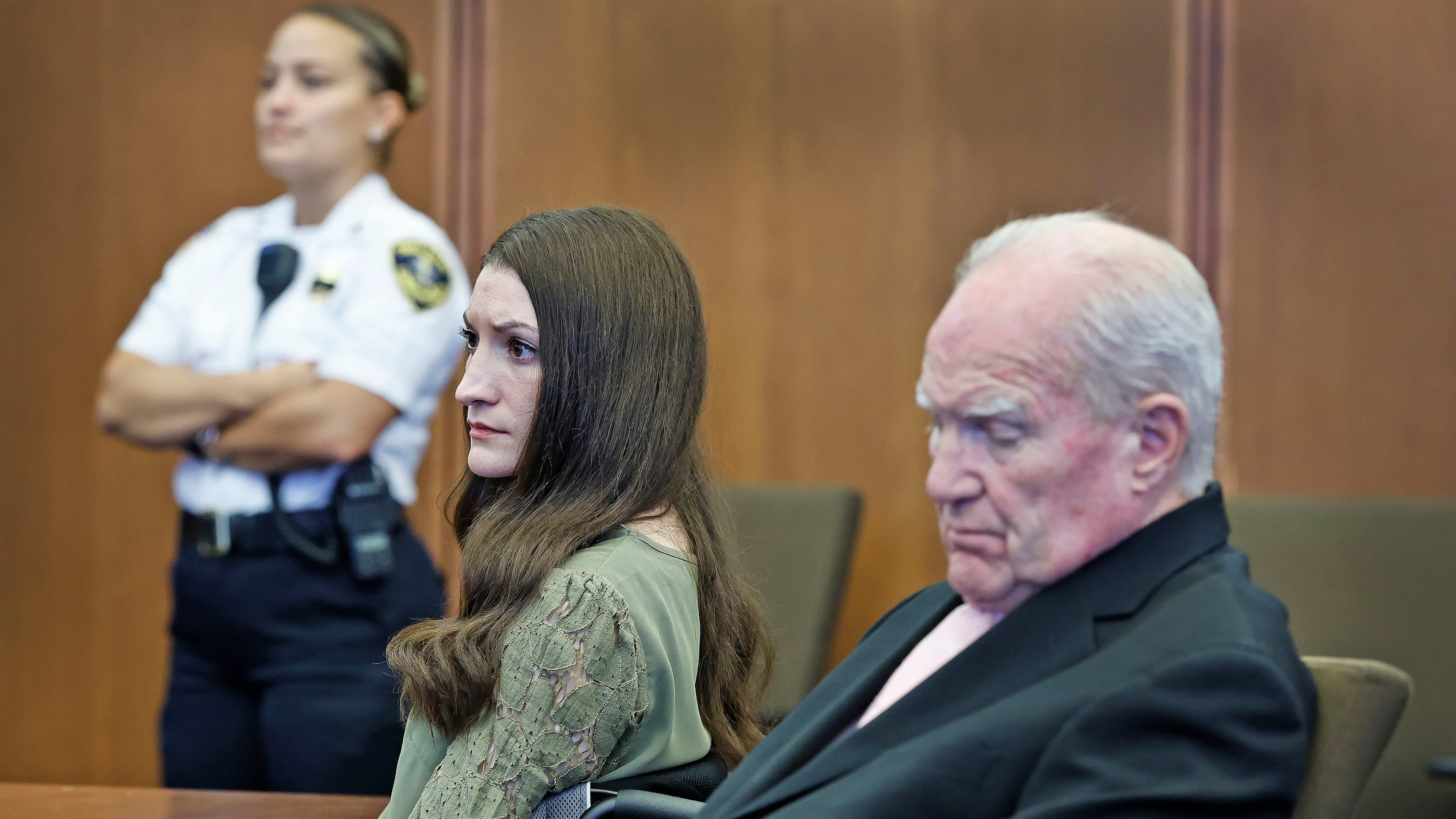 Defendant Lindsay Clancy and attorney Kevin Reddington listen to Judge William Sullivan declare a mistrial in Clancy's murder trial on Friday, Sept. 4, 2026, in Plymouth, Mass. (Greg Derr/The Patriot Ledger via AP, Pool)