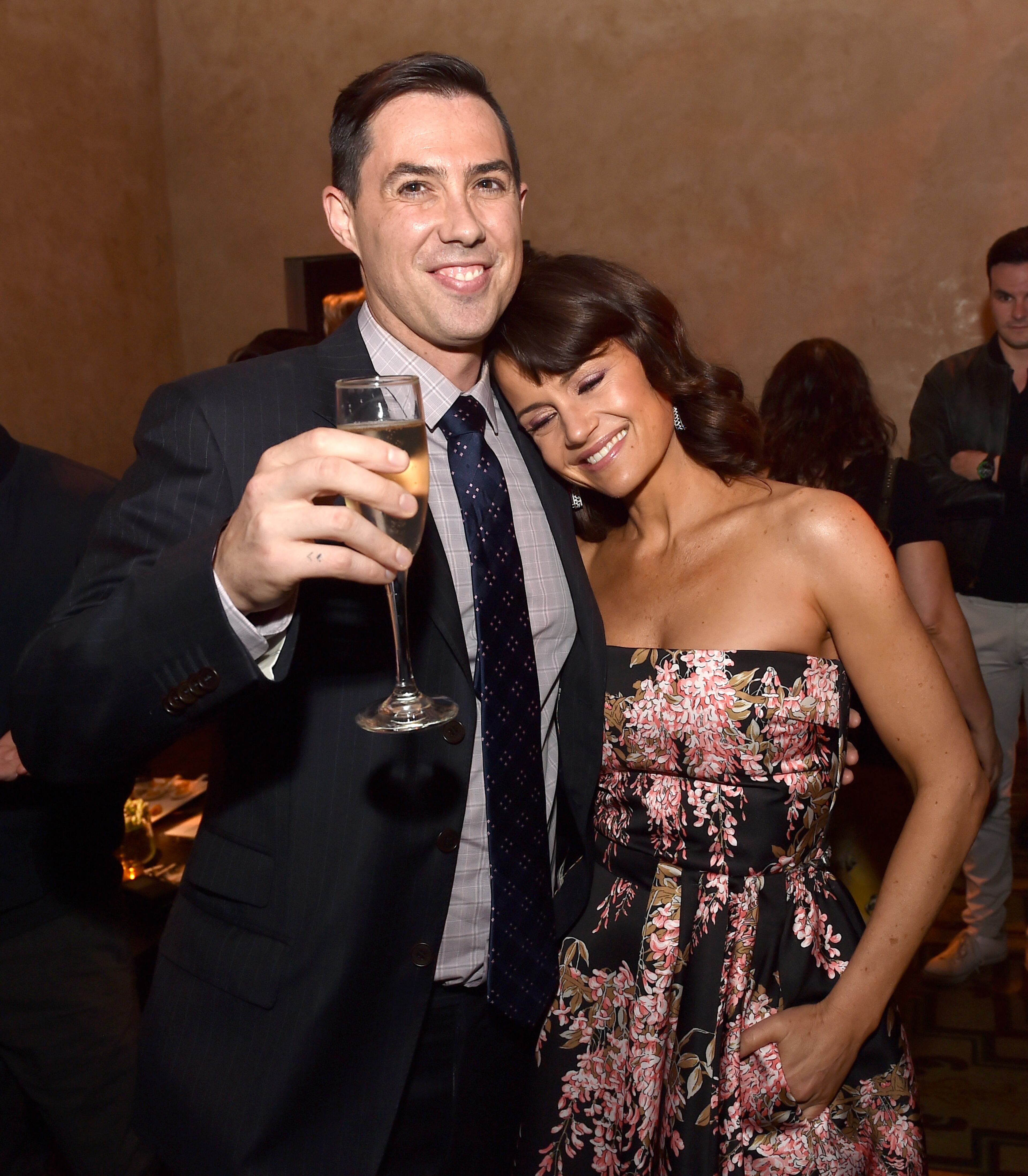LOS ANGELES, CA - MAY 26: Director Brad Peyton (L) and actress Carla Gugino pose at the after party for the premiere of Warner Bros. Pictures' "San Andreas" at the Hollywood Roosevelt Hotel on May 26, 2015 in Los Angeles, California. (Photo by Kevin Winter/Getty Images)
