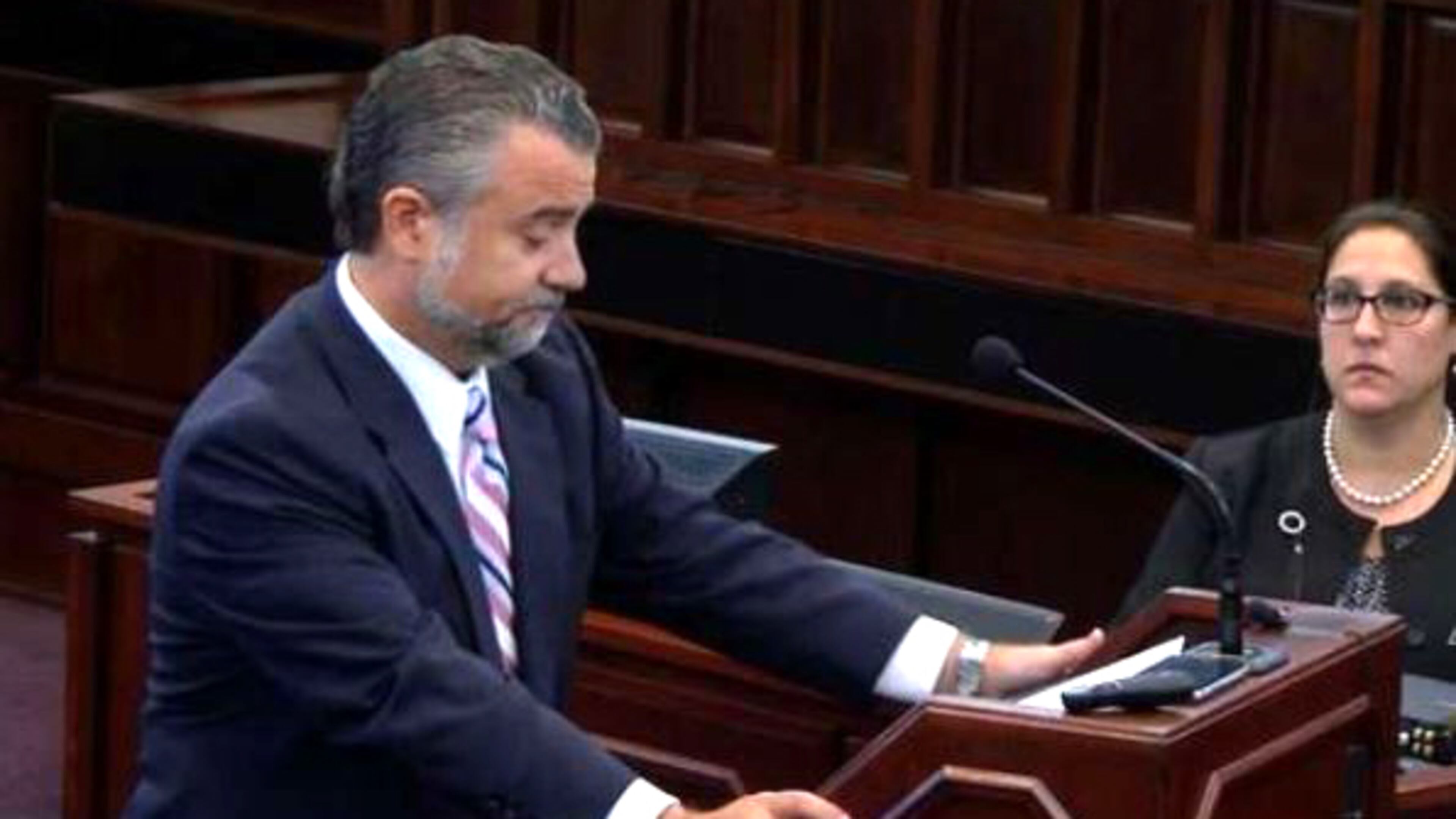 Lead defense attorney Maddox Kilgore during his opening statement Tuesday: “Ross’s sex life, no matter how perverse and nasty and wrong … doesn’t have a thing to do with the fact he forgot that little boy.” (Screen capture from WSB-TV video)