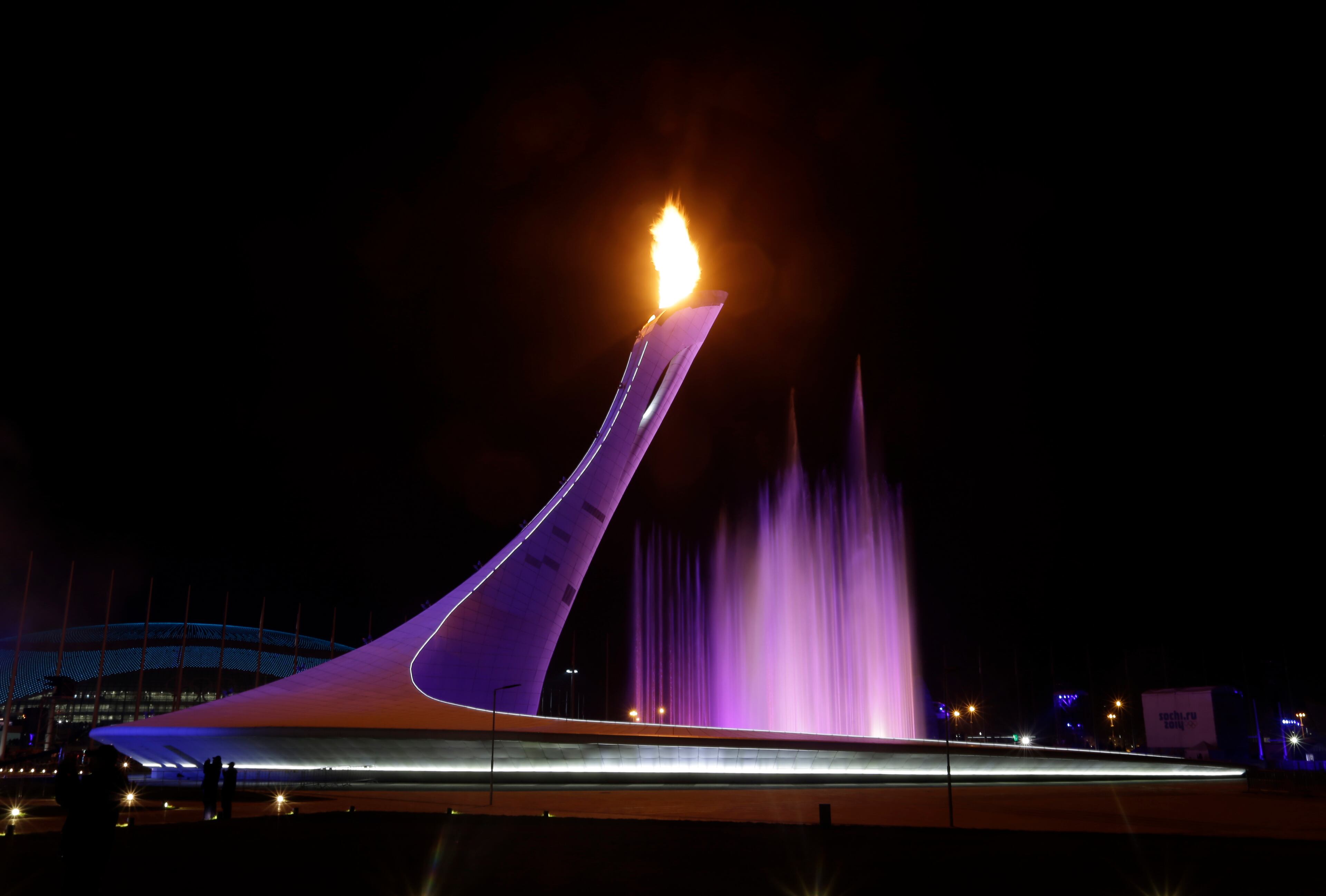 The Olympic Cauldron is lit during the opening ceremony of the 2014 Winter Olympics in Sochi, Russia, Friday, Feb. 7, 2014. (AP Photo/Darron Cummings)